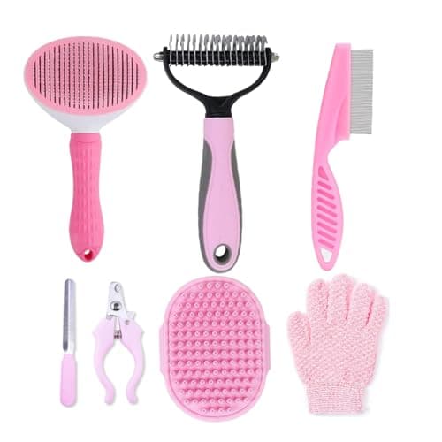 7 PCS Dog Brush Dog Grooming Kits,Dog Shedding Brush，Self-Cleaning Brush with Nail Clipper, Flea Comb and Shampoo Bath Brush - image 7