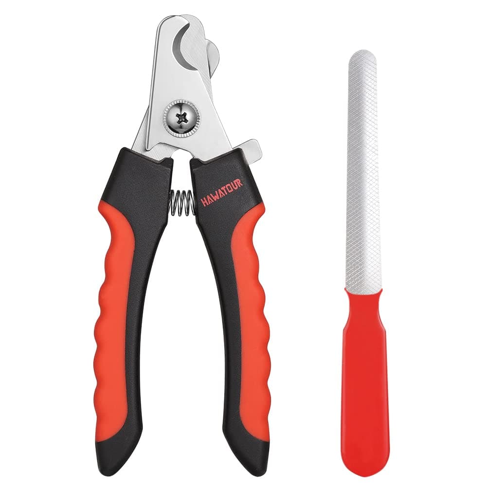 HAWATOUR Dog Nail Clippers, Classic Dog Nail Trimmers with Safety Guard to Avoid Over Cutting, Razor Sharp Blade with Nail File for Pets Large Dogs, Red