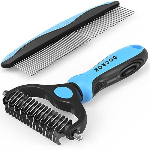 Pet Grooming Combo - Blue Deshedding Brush with Metal Comb for Detangling and Dematting Long, Matted Fur on Cats and Dogs - image 8