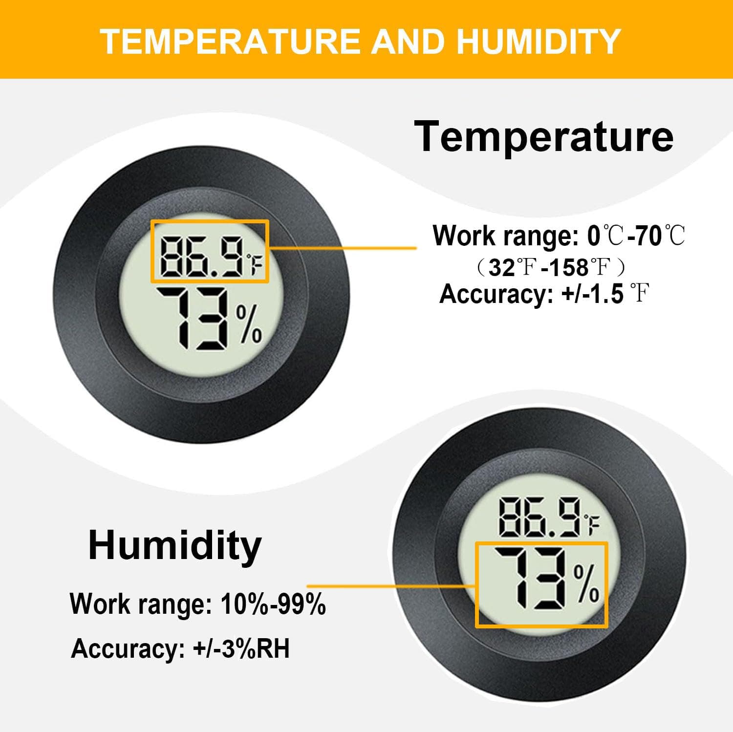 2 Pack Hygrometer Thermometer Digital Humidity Meter Indoor/Outdoor Humidity Monitor Reptile Thermo-Hygrometer for Greenhouse Humidors Terrarium Jars, Fahrenheit (℉) /Celsius(℃) (2) - image 3