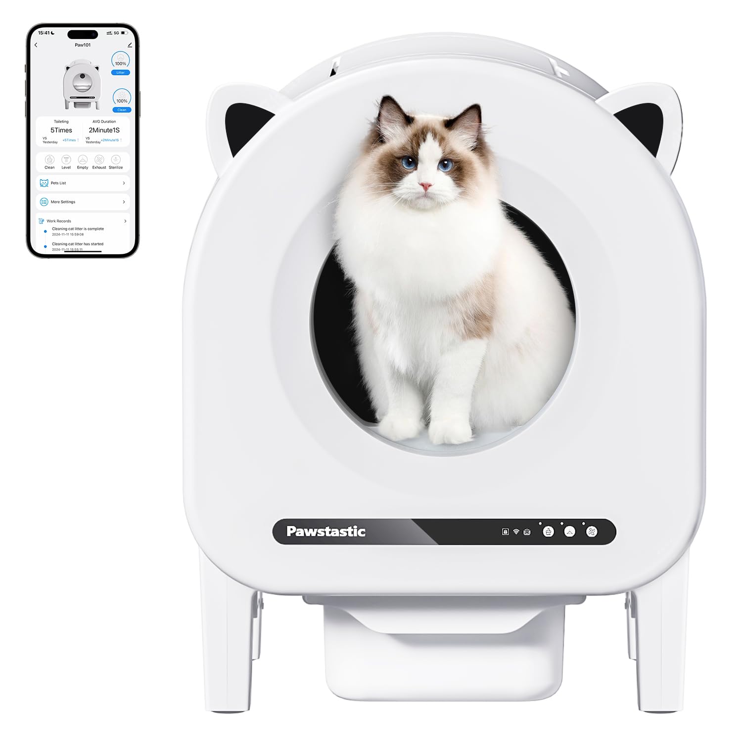 Self Cleaning Litter Box for Multiple Cats, 68 L Automatic Cat Litter Box Robot with Dual Safety Protection, APP Control, Odor Removal Smart Litter Boxes, 2 Roll Trash Bags