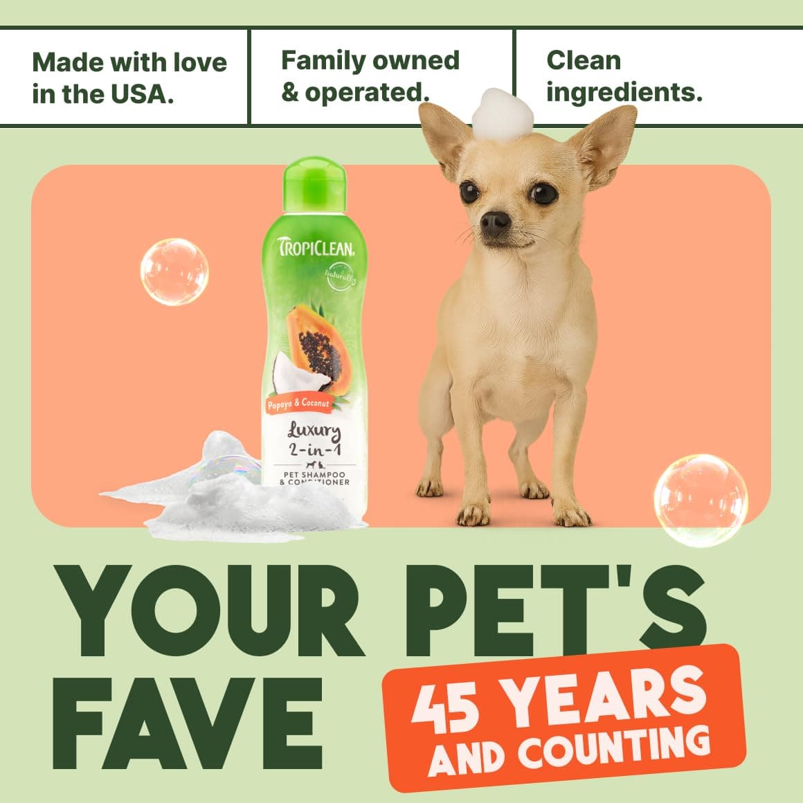 TropiClean 2-in-1 Dog Shampoo and Conditioner, Moisturizing Dog Detangler, Puppy Safe, Made in the USA, Papaya Scent, Cat & Kitten Safe, 20oz. - image 7