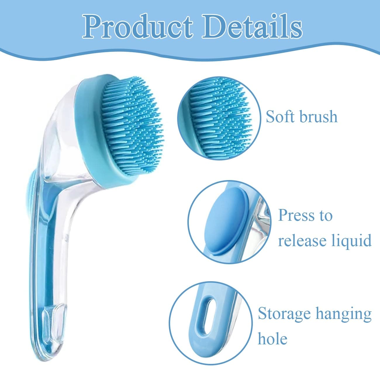 Dog Bath Brush, 2 in 1 Pet Bath Brush Soft Dog Scrubber for Bath with Built-in Shampoo Dispenser for Long Short Haired Dogs Cats Shower - image 2