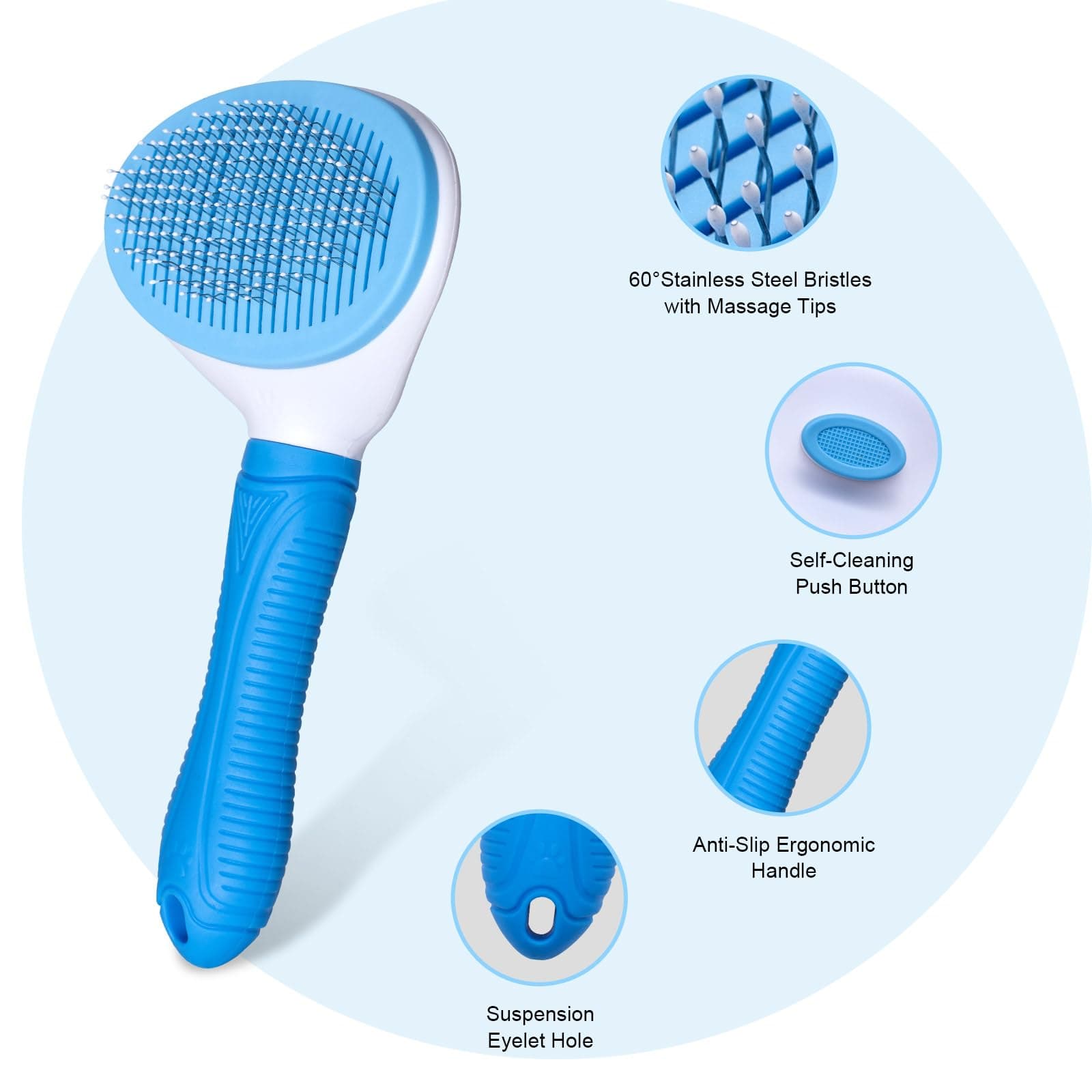 Self Cleaning Slicker Brush for Pet Grooming - Removes Loose Undercoat and Sheds, Suitable for Long and Short Hair Cats and Dogs, with Massaging Bristles - image 3