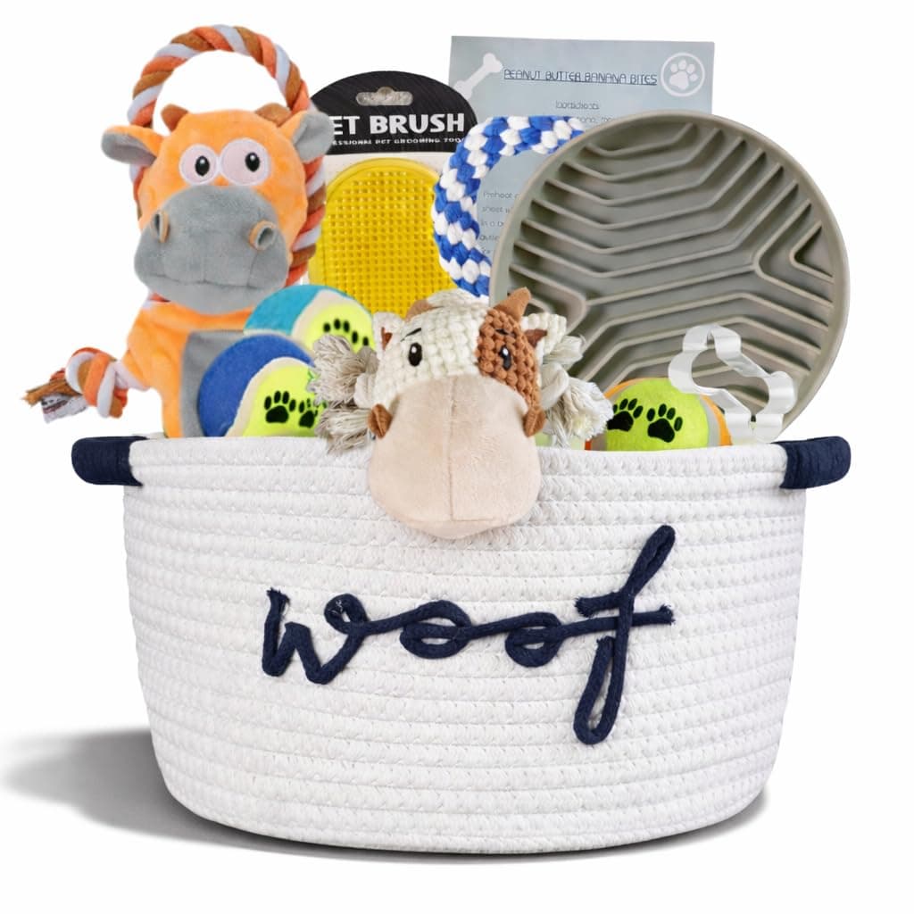 New Puppy Gift Basket - Premium Puppy Starter Kit and Dog Gift Basket with Dog Toys - Perfect Doggie Birthday Gifts and Puppy Necessities with Pet Toy Basket.