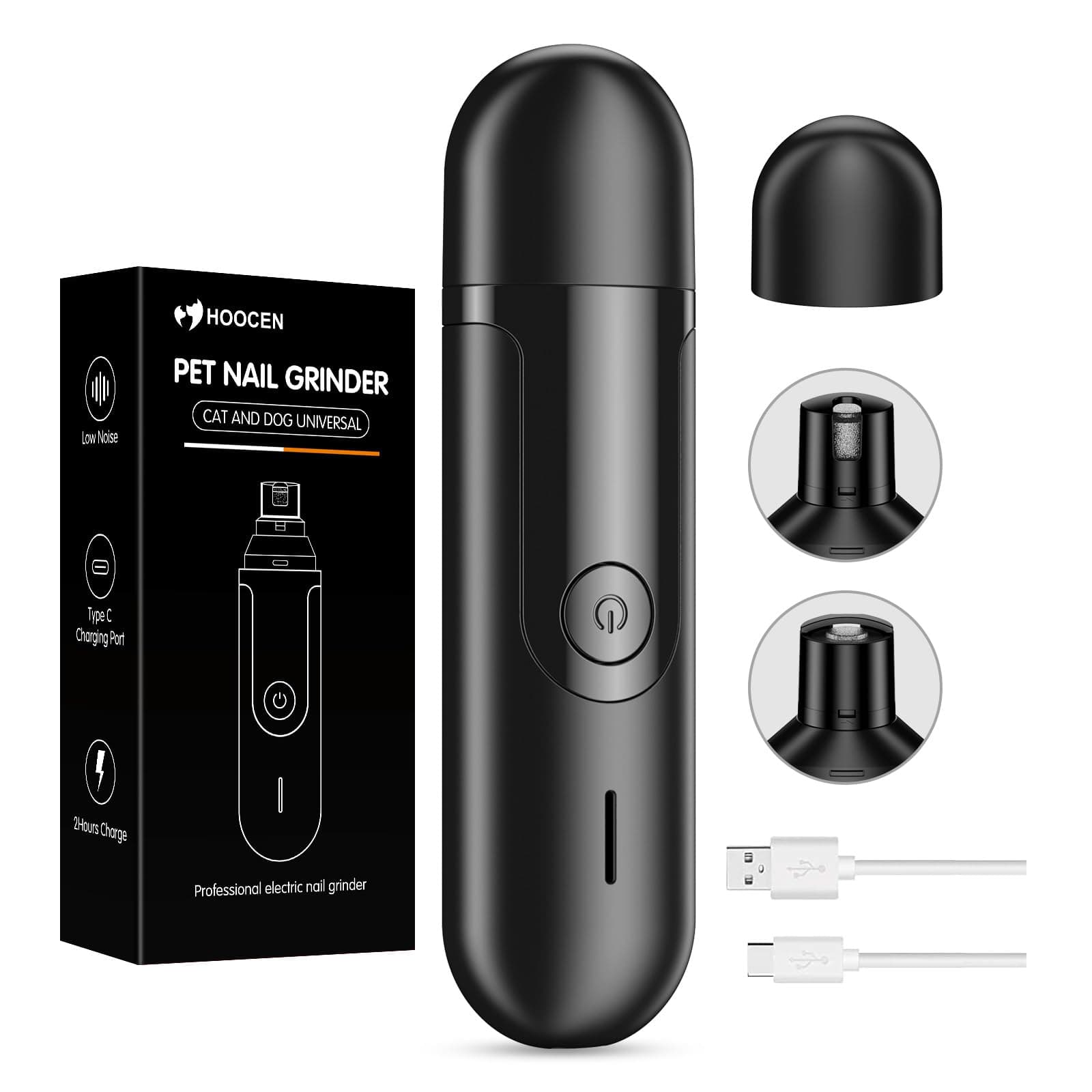 Dog Nail Grinder, Quiet and Low-Vibration Dog Nail Trimmers for Large Dogs, Medium, Small Dogs Cats Pets, Upgrade Professional Electric Pet Paws Toenail Grooming Tool Black