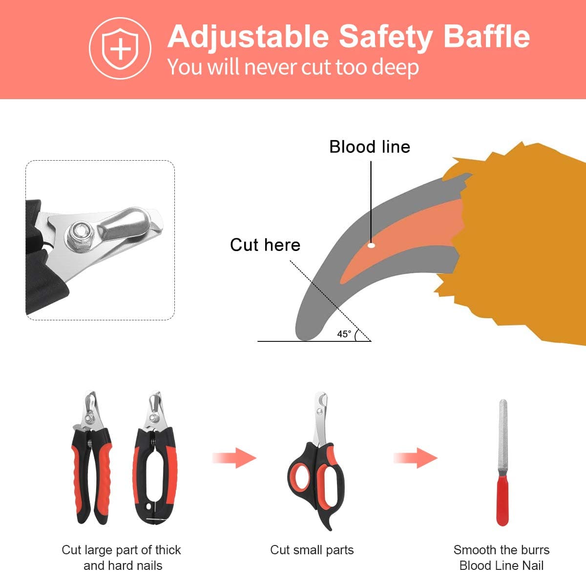 Dog Nail Clippers Trimmer Set, Quick Safety Guard to Avoid Over-Cutting, Stainless Steel Razor Sharp Blades, Sturdy Non-Slip Handles, Storage Case and Nail File, Professional Pet Grooming - image 5