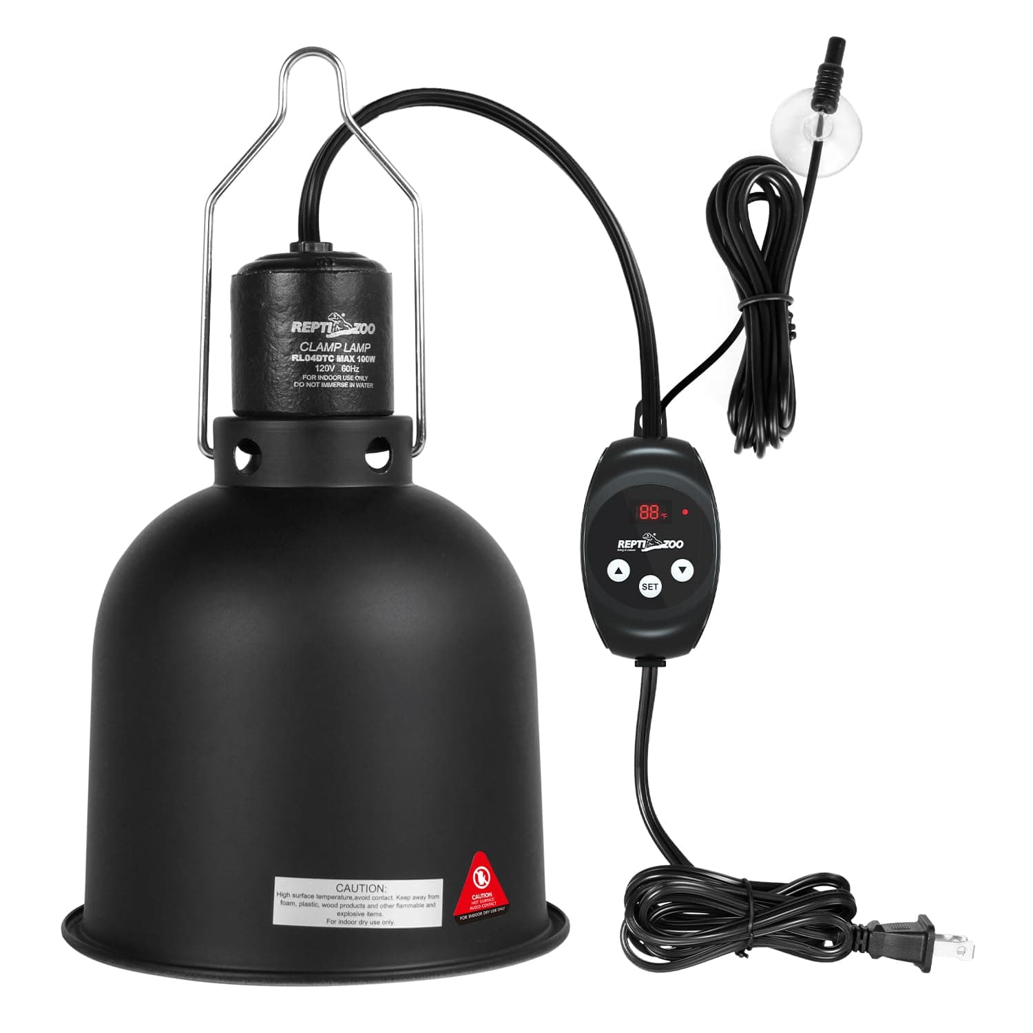 REPTI ZOO Reptile Light Fixture with Dimming Thermostat, 5.5 Inch Deep Dome Lamp Fixture with Temperature Controller for Reptile Heat Lamp Bulb, Max 100W