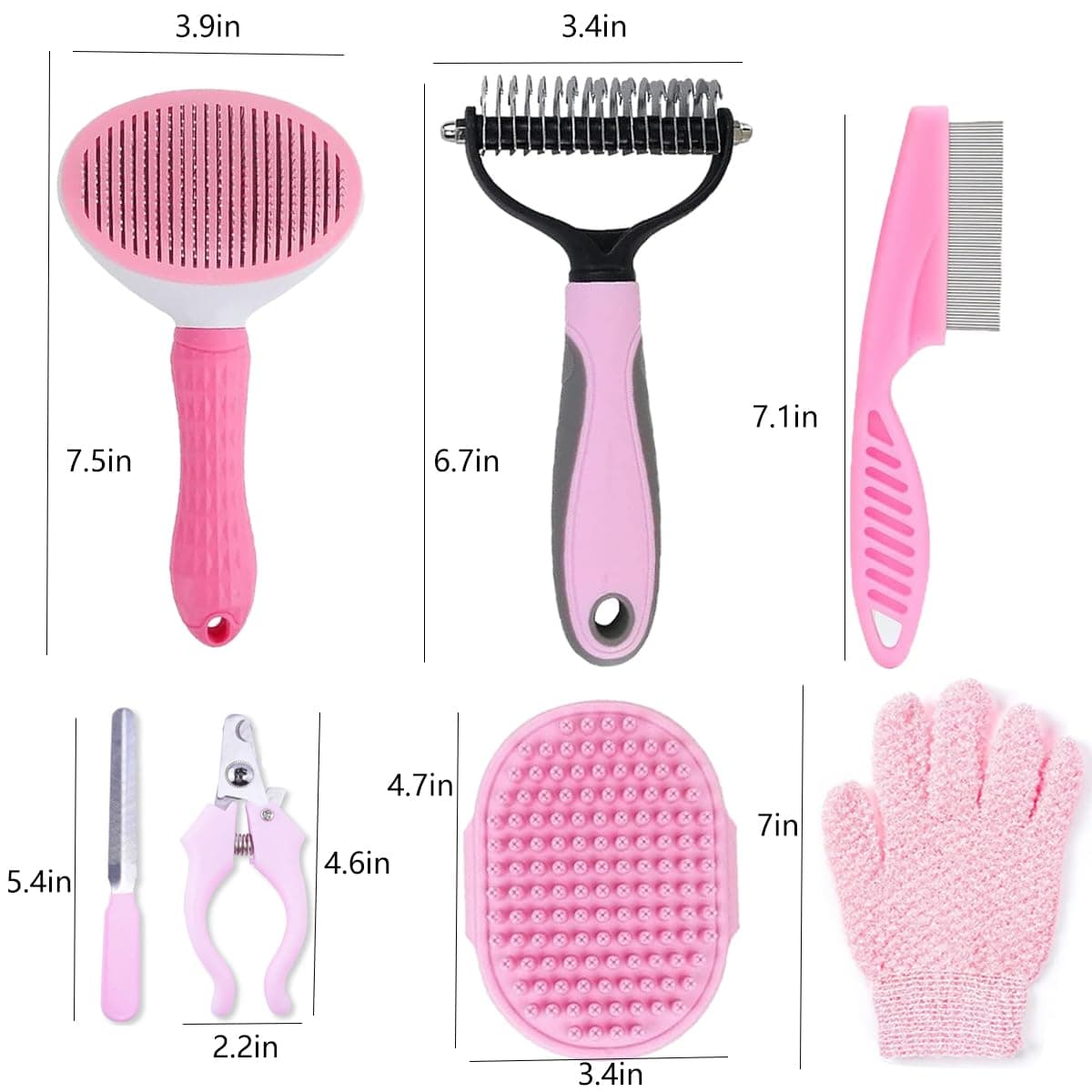 7 PCS Dog Brush Dog Grooming Kits,Dog Shedding Brush，Self-Cleaning Brush with Nail Clipper, Flea Comb and Shampoo Bath Brush - image 2