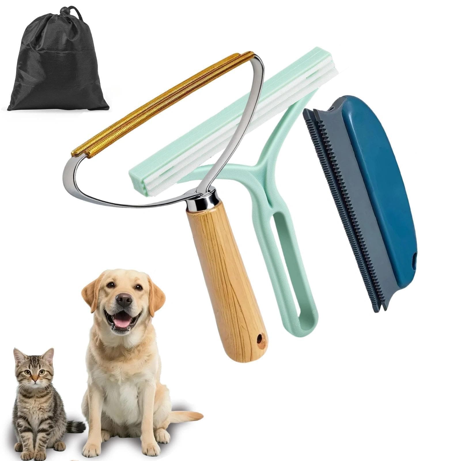 Qbily Pet Hair Remover 2nd Gen (3 Pack) - Reusable Lint Removal Tool for Couch, Carpets, Cat Trees, Car Mats, Furniture, Clothes, Pet Houses, Dog & Cat Hair Scraper Tool with Storage Bag