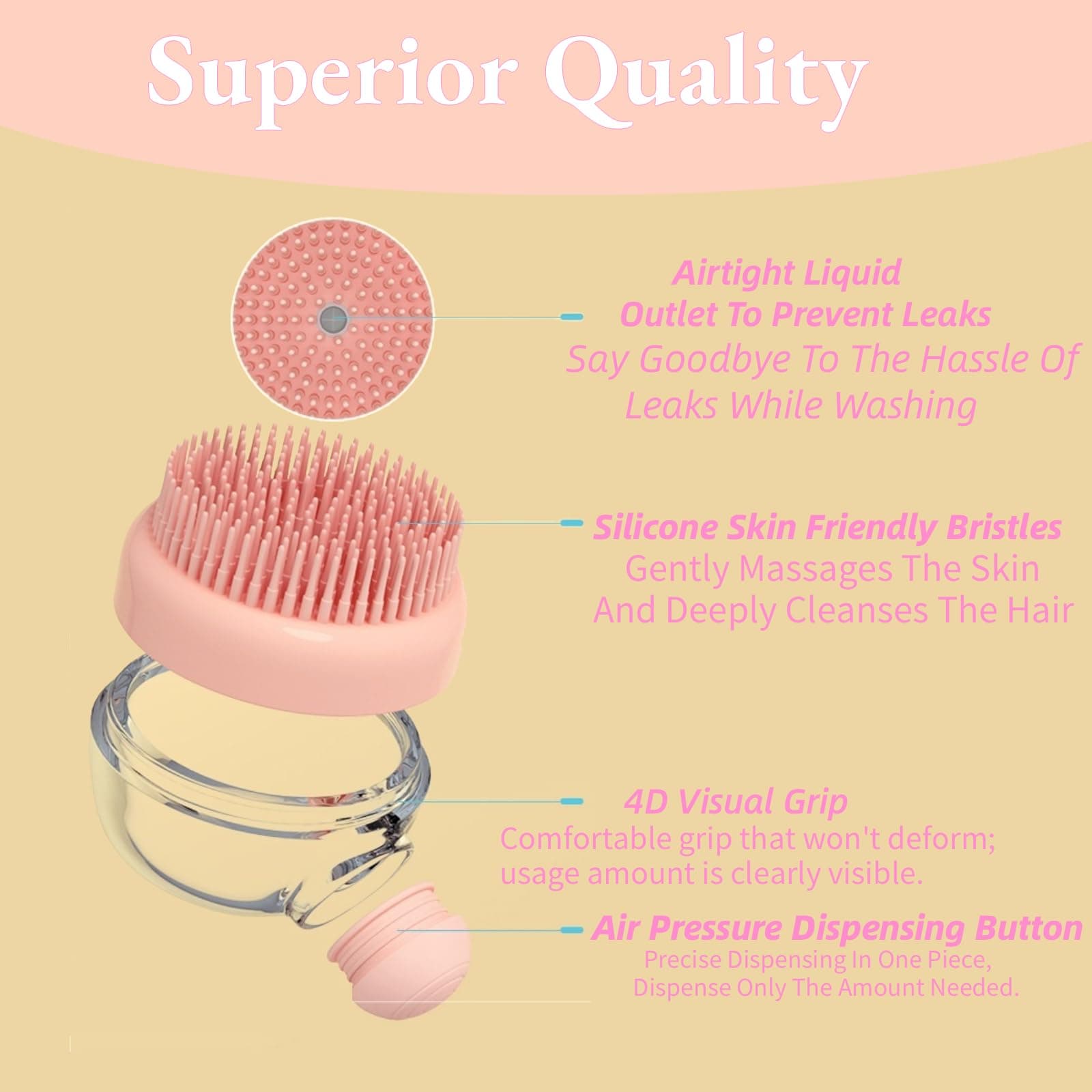 Dog Bath Scrubber Brush, 2Pcs Pet Dog Grooming Massage Shampoo Bath Brush with Soap and Shampoo Dispenser Soft Silicone Bristle for Long Short Haired Dogs Cats Shower-Pink - image 5