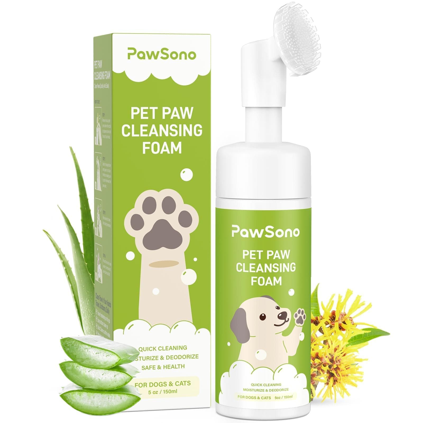 Paw Cleaner for Dogs & Cats, No-Rinse Foaming Pet Foot Washer with Built-in Scrubber Brush for Dirty, Muddy Paws – Suitable for Small, Medium & Large Dogs, Puppies, Kittens (5 fl oz)