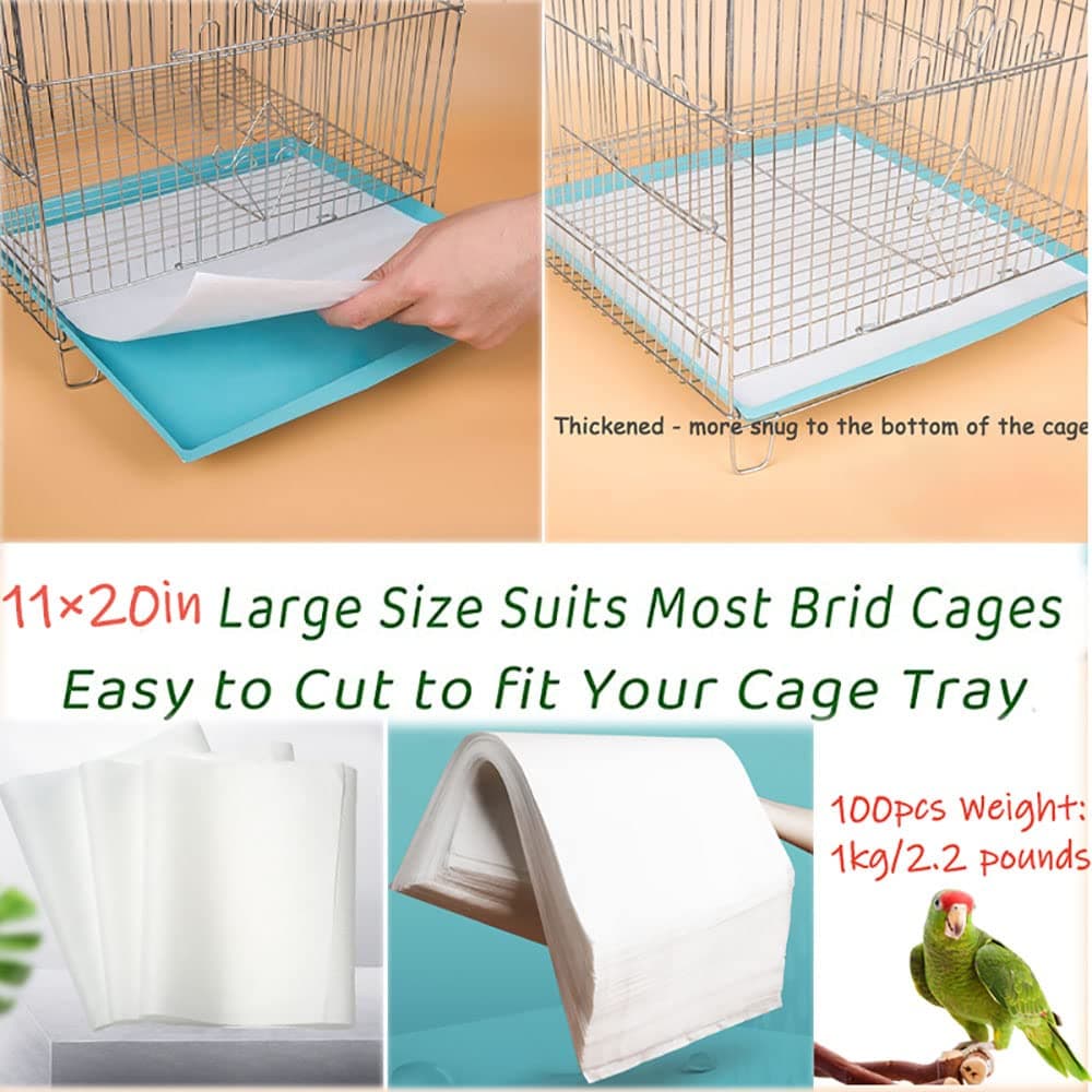 Firdnyohs 100PCS Bird Cage Liner Papers, Disposable Cage Paper Liners Precut Absorbent Cushion Pad Mat Accessories for Pet Bird Parrot (White) - image 4