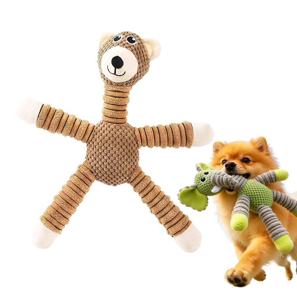 2026 New Dog Toys, Indestructible Plush Dog Toy for Aggressive Chewers, Interactive Squeaky Soft Puppy Chew Toy, Durable Teething Toys for Small Medium Large Dogs (Light Brown)