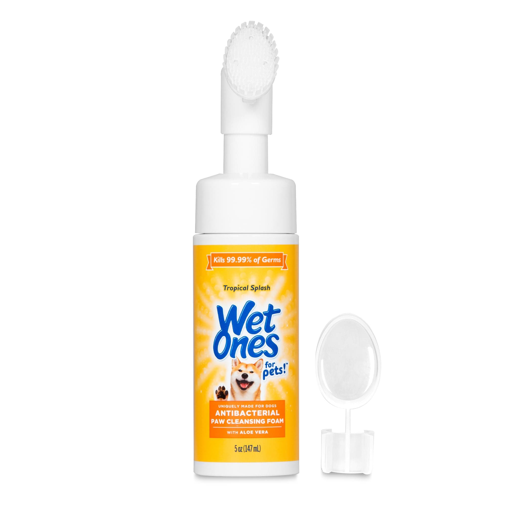 Wet Ones for Pets Antibacterial Dog Paw Cleaner with Built-in Brush, Foaming No-Rinse Formula for Cleaning Dirty Paws After Walks, Gentle Everyday Paw Wash for Dogs, 5 Oz