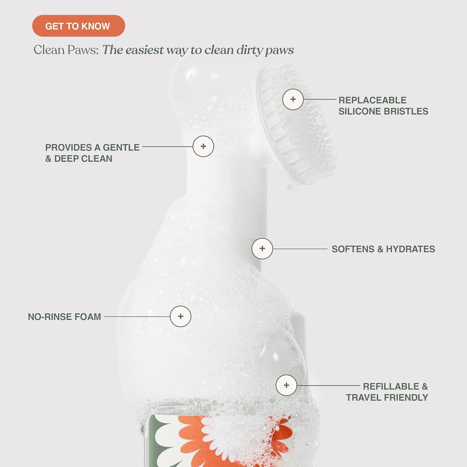 Dandylion Clean Paws | No-Rinse Dog Paw Cleaner & Dog Paw Washer | Gentle, Fragrance-Free, pH Balanced Foaming Cleanser with Silicone Bristle Brush | Safe for All Dogs | 5 fl oz - image 2