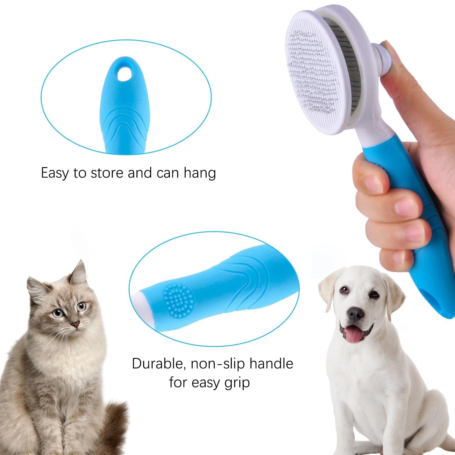 Self Cleaning Slicker Brush - Cat Brush Skin-Friendly Deshedding Grooming Massaging Tool for Long & Short Haired Pets, Cat Hair Brushes Easy Removes Undercoat for Dogs Cats Rabbits - UPGRADED, Blue - image 5