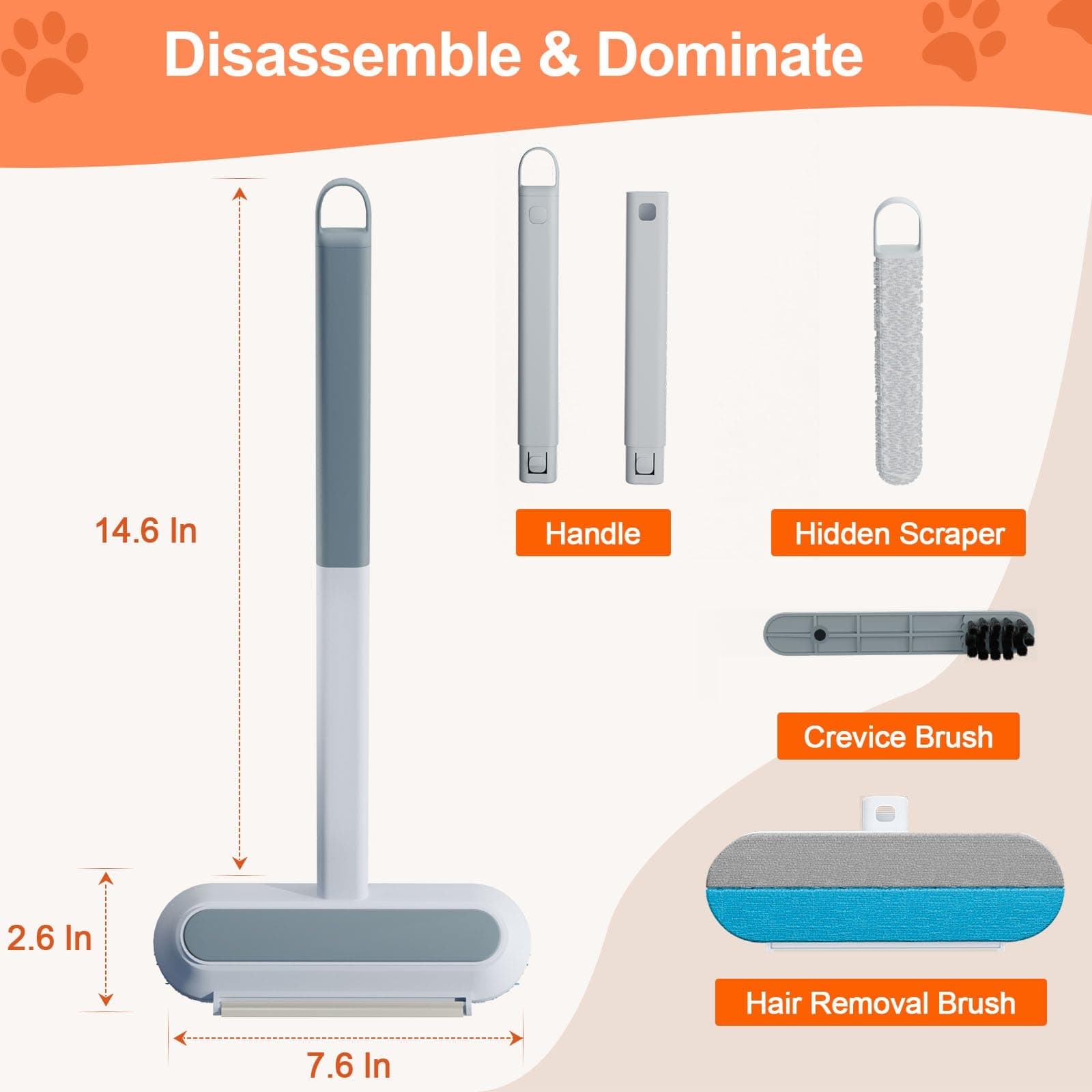 Pet Hair Removal Tool for Furniture, 3 in 1 Cat and Dog Hair Removal Tool, Suitable for Use on Furniture, Carpets, Clothing, and Bedding, Durable, Reusable, Washable, Grey, 1 Pcs - image 6