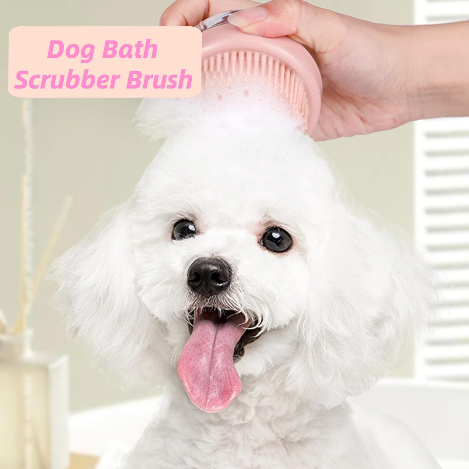 Dog Bath Scrubber Brush, 2Pcs Pet Dog Grooming Massage Shampoo Bath Brush with Soap and Shampoo Dispenser Soft Silicone Bristle for Long Short Haired Dogs Cats Shower-Pink - image 6