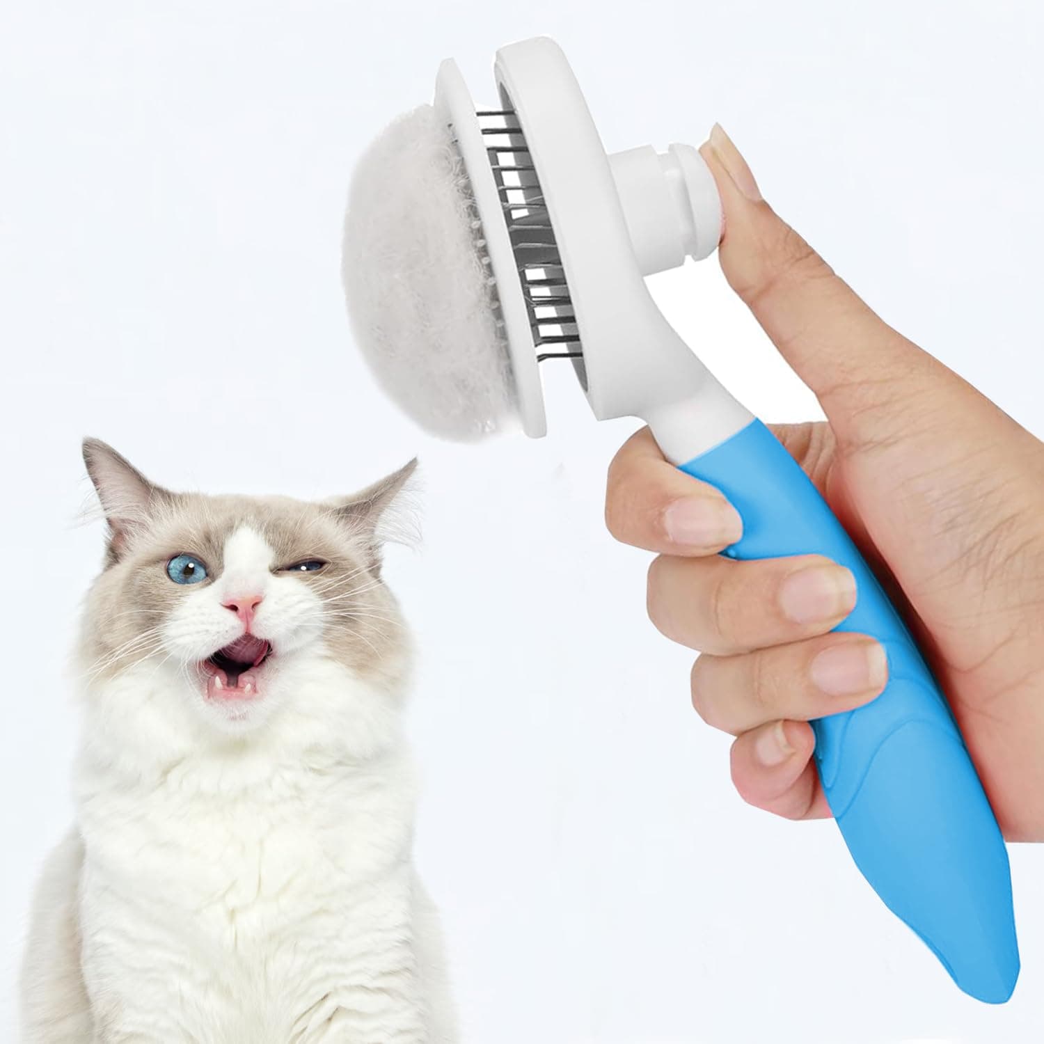 Self Cleaning Slicker Brush - Cat Brush Skin-Friendly Deshedding Grooming Massaging Tool for Long & Short Haired Pets, Cat Hair Brushes Easy Removes Undercoat for Dogs Cats Rabbits - UPGRADED, Blue - image 2