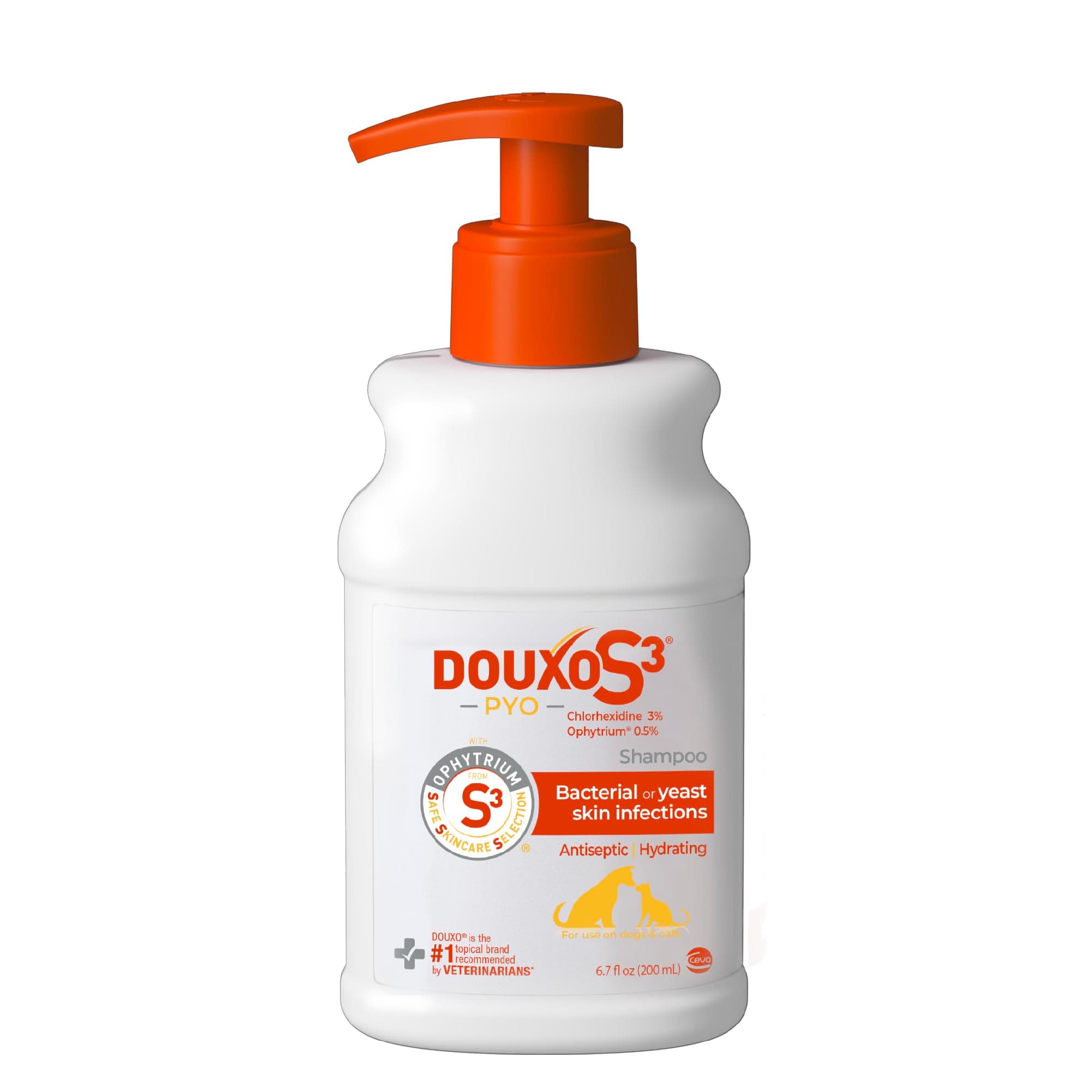 Douxo S3 Pyo Shampoo, Contains 3% Chlorhexidine & 0.5% Ophytrium, Antiseptic & Hydrating, For Bacterial or Yeast Skin Infections, For Dogs and Cats, 6.7 fl. oz. (200mL)