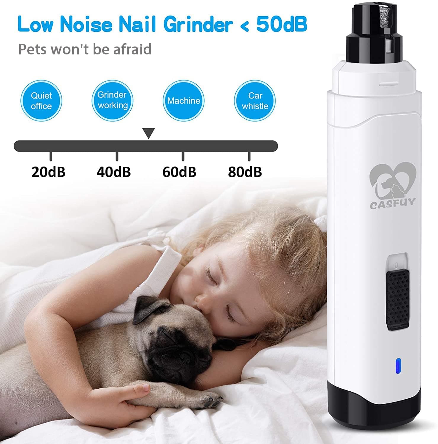 Casfuy Dog Nail Grinder Upgraded - Professional 2-Speed Electric Rechargeable Pet Nail Trimmer Painless Paws Grooming & Smoothing for Small Medium Large Dogs & Cats (White) - image 3