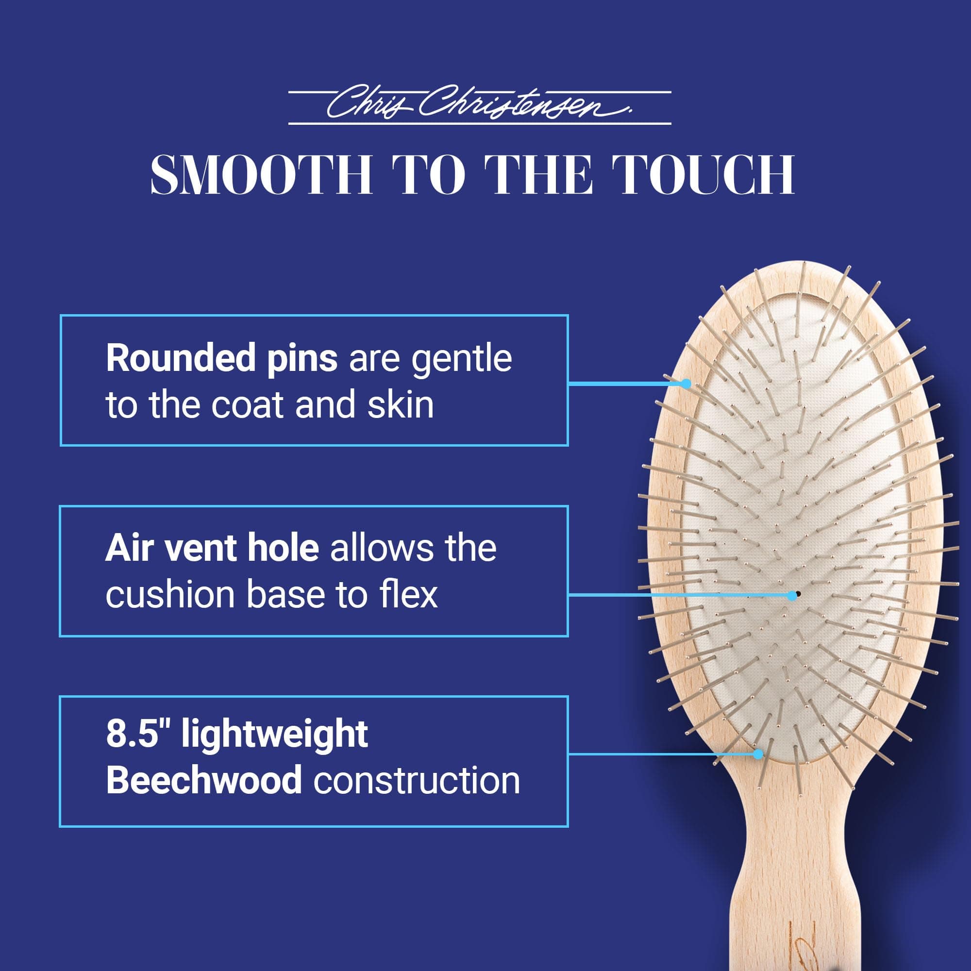 Chris Christensen Dog Brush, 27 mm Oval Pin Brush, Original Series, Groom Like a Professional, Stainless Steel Pins, Lightweight Beech Wood Body, Ground and Polished Tips - image 3