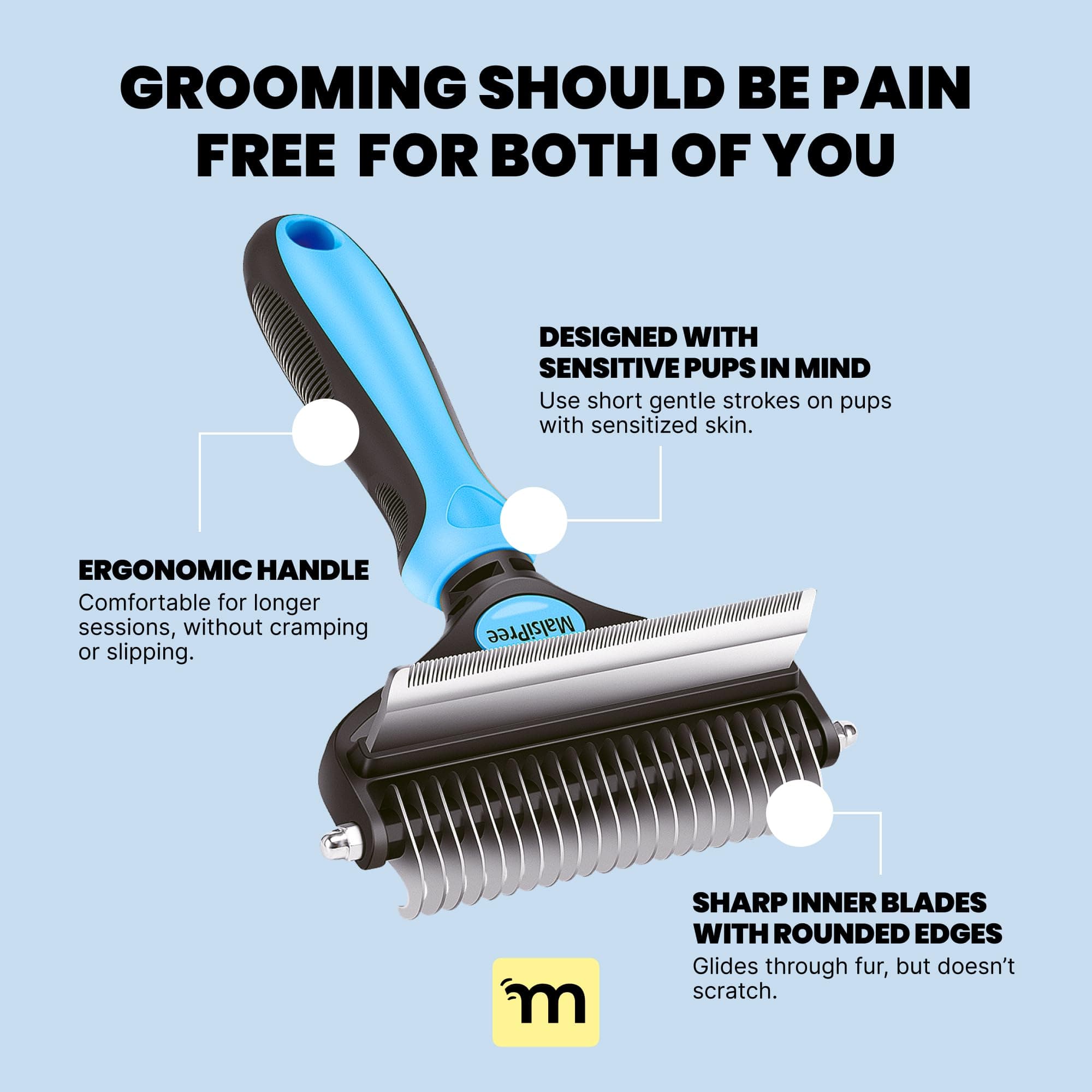 MalsiPree Dog Brush for Shedding - Large, Blue, 2-in-1 - Deshedding Dog Grooming Brush & Undercoat Rake with Dematting Comb for medium to Large Double Coated - image 7