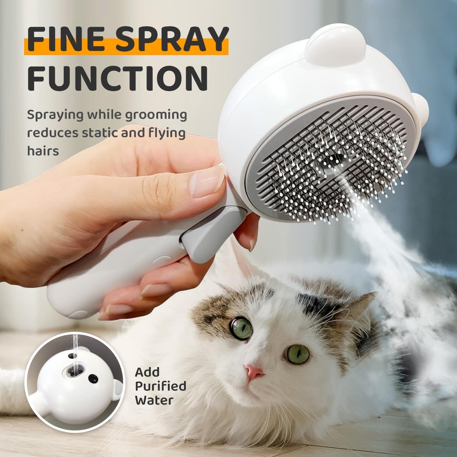 Cat Steam Brush, Self Cleaning Pet Spray Hair Removal Comb with Release Button, 3 in 1 Cat Brush for Indoor Cats for Shedding, Waterproof Pet Grooming Brushes for Long Short Haired Dogs Cats - image 5