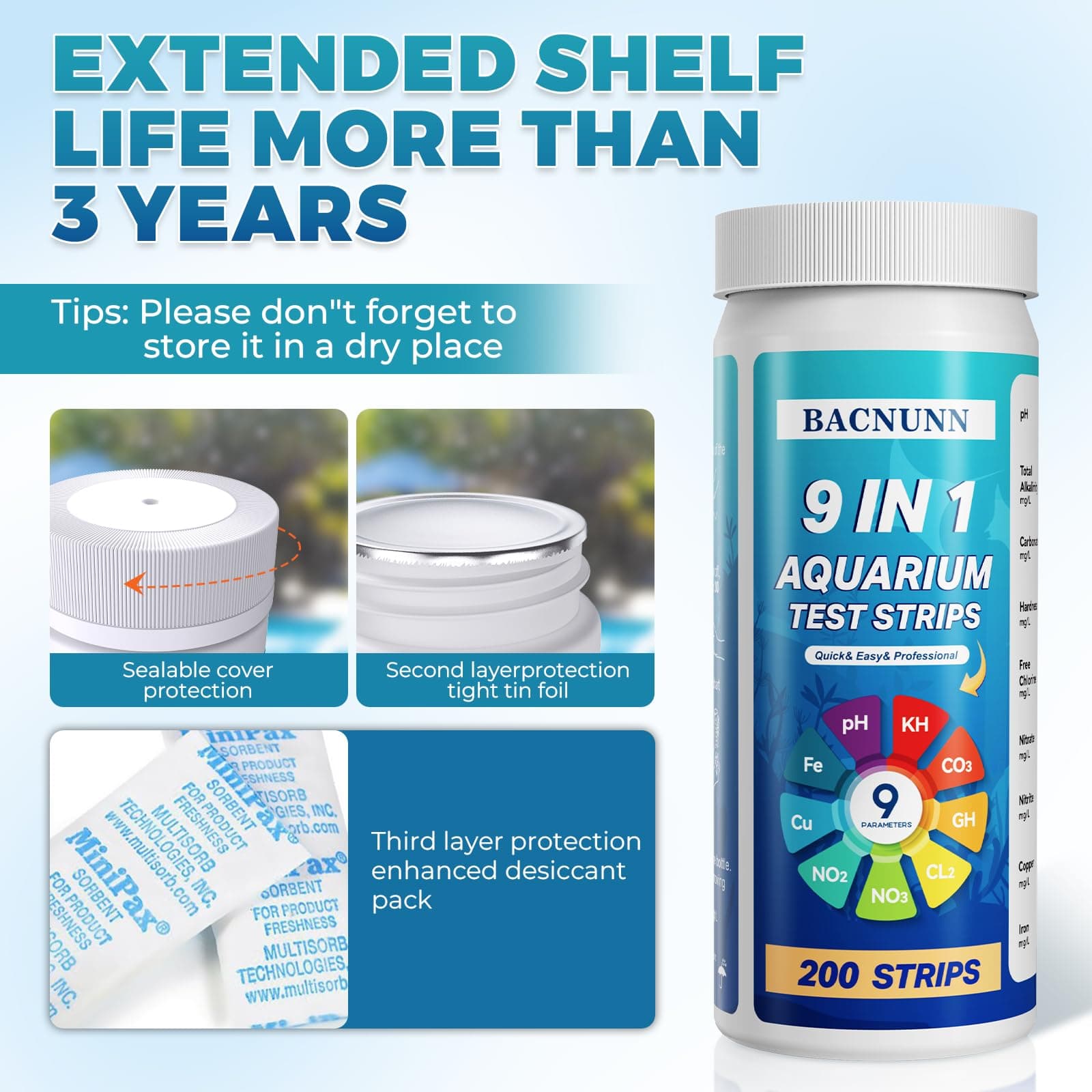 Aquarium Test Strips: 200CT 9 in 1 Quick & Accurate Fish Tank Water Testing Kit for Freshwater Pond Testing Nitrate Nitrite Hardness Free Chlorine pH Carbonate Total Alkalinity Copper Iron - image 5