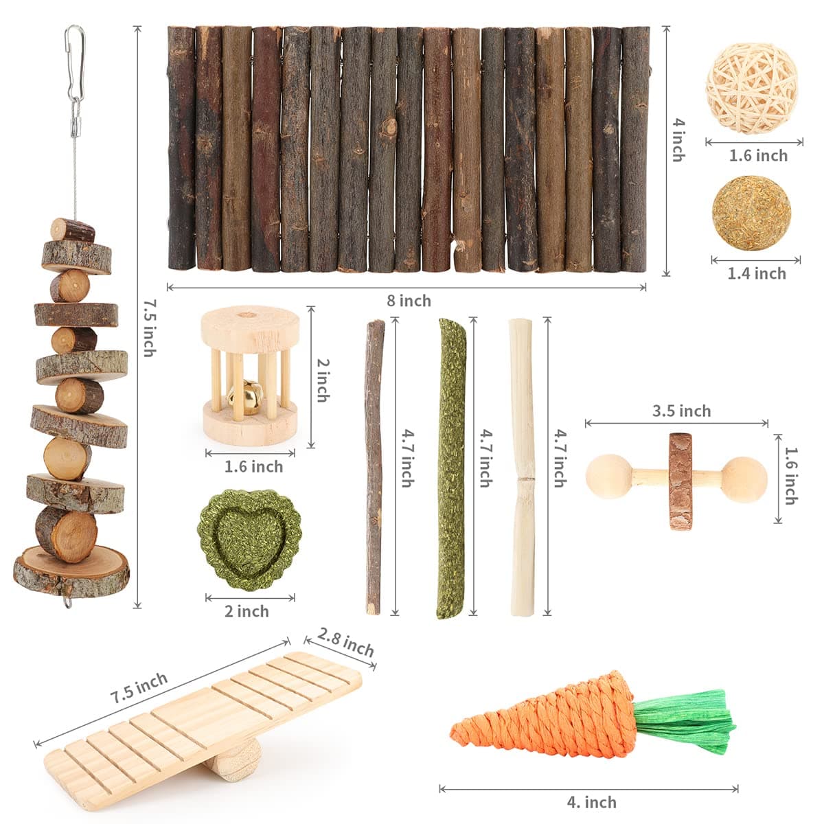 Hamster Cage Accessories, 12 Different Chew Toys for Guinea Pig, Chinchillas, Gerbils, Mice, Rats, Mouse, Rabbit, Bunny Hideout Seesaw, Natural Molar Tools - image 5