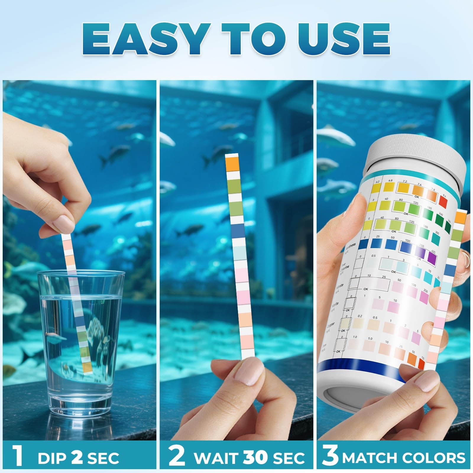 Aquarium Test Strips: 200CT 9 in 1 Quick & Accurate Fish Tank Water Testing Kit for Freshwater Pond Testing Nitrate Nitrite Hardness Free Chlorine pH Carbonate Total Alkalinity Copper Iron - image 6