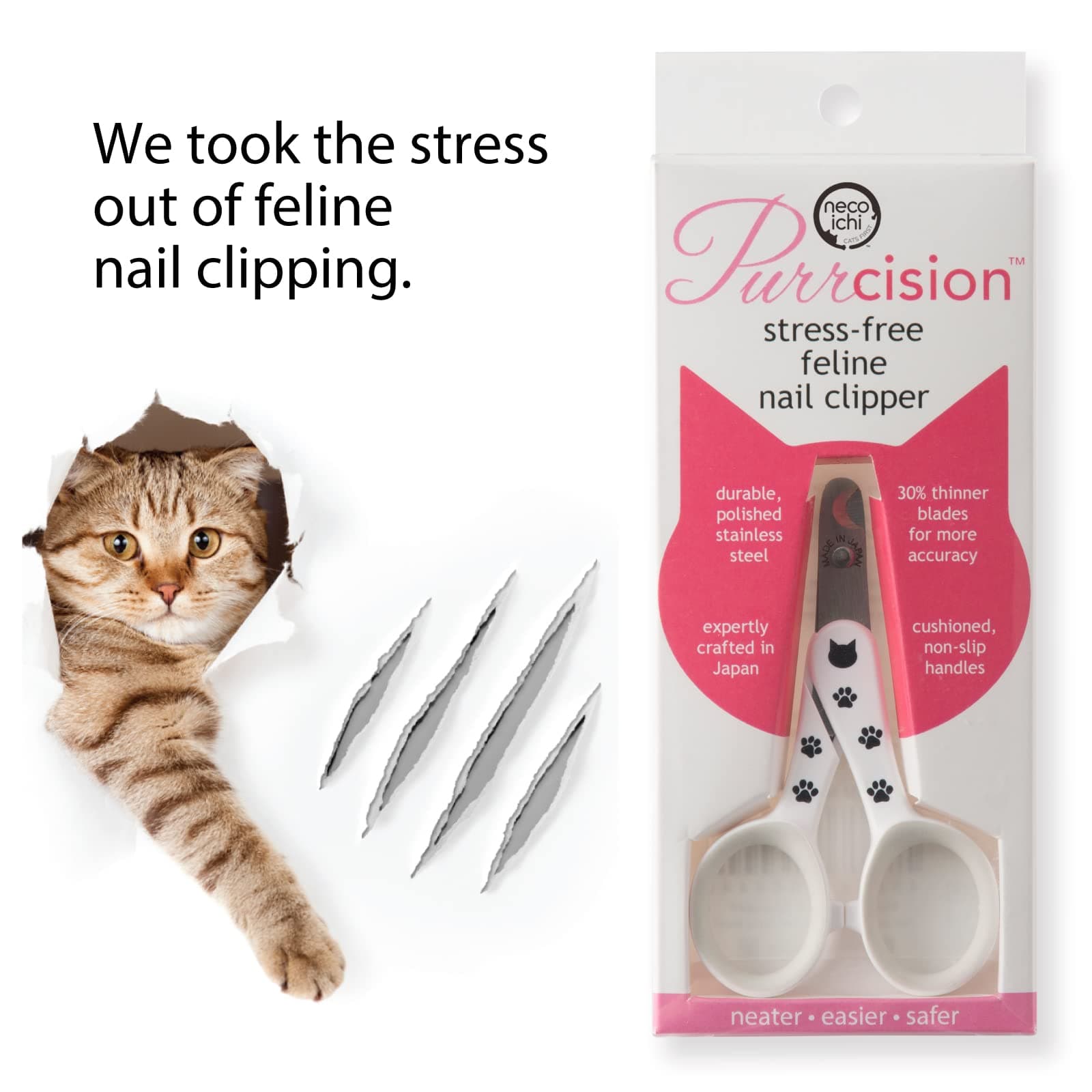 NecoIchi - Purrcision Feline Nail Clippers | Ultra-Sharp Cat Nail Clipper for Safe & Precise Trimming | Stainless Steel Blades, Cat Nail Trimmer, Ideal for Indoor Cats (White) - image 2