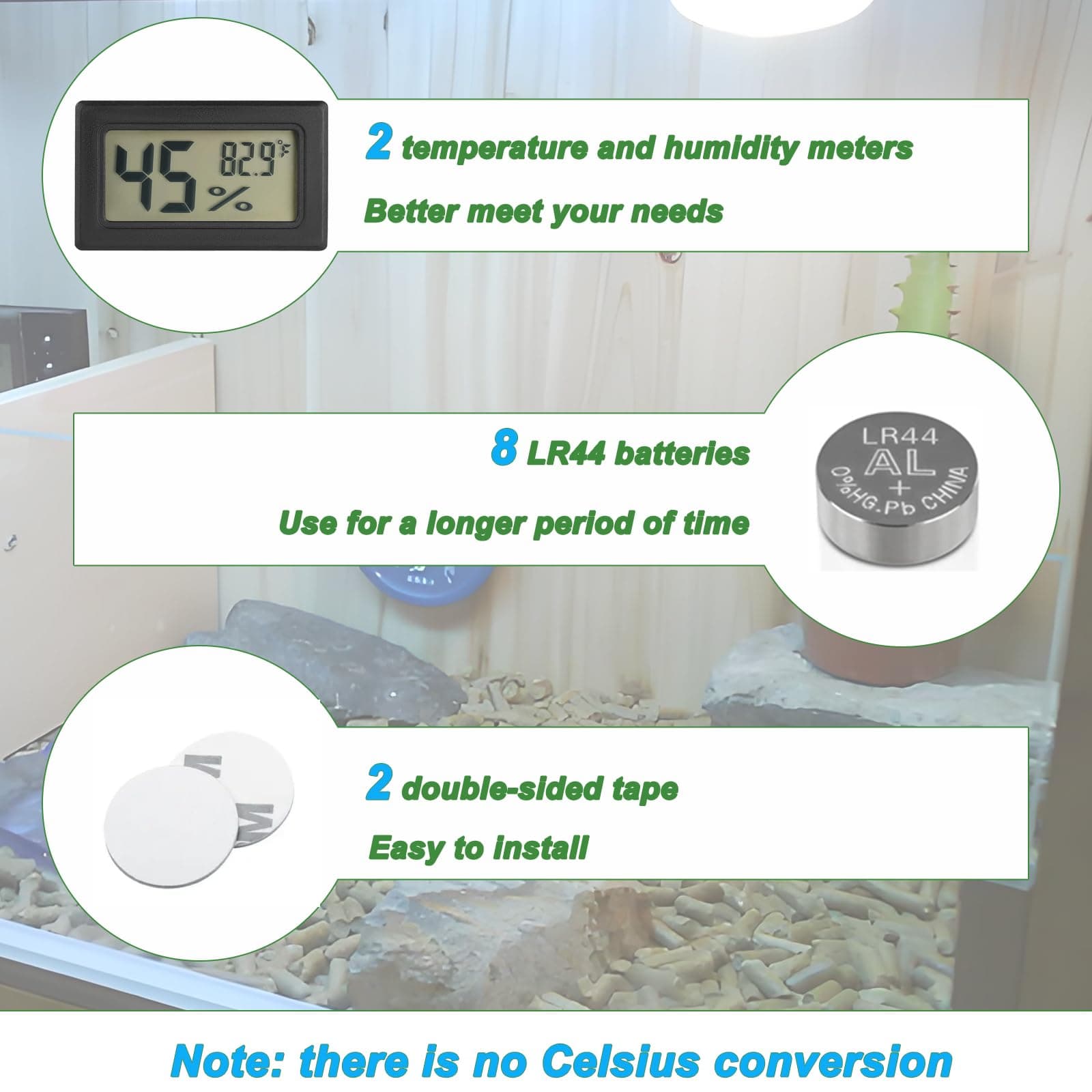 Reptile Thermometer and Humidity Gauge Digtal Terrarium Thermometer Rectangle Bearded Dragon Cage Accessories Reptile Temp and Humidity Gauge for Leopard Gecko Hermit Crab Gecko Lizard Etc 2pc - image 5