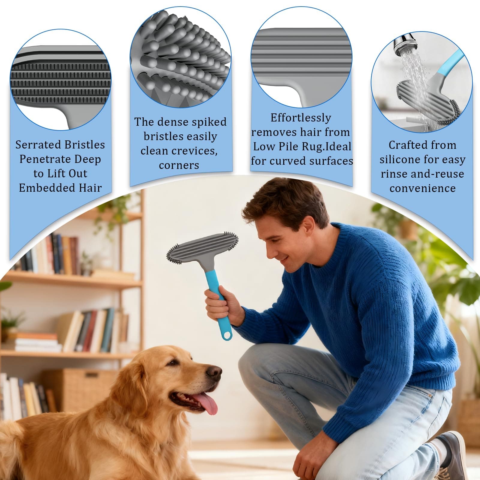 Pet Hair Removal Tool and Pet Hair Remover with 3 in 1 Silicone, Cat Dog Hair and lint Fur Remover for Carpet Couch Cat Tree Bed Furniture and Car Interior, Reusable and Portable,2 Pack - image 2