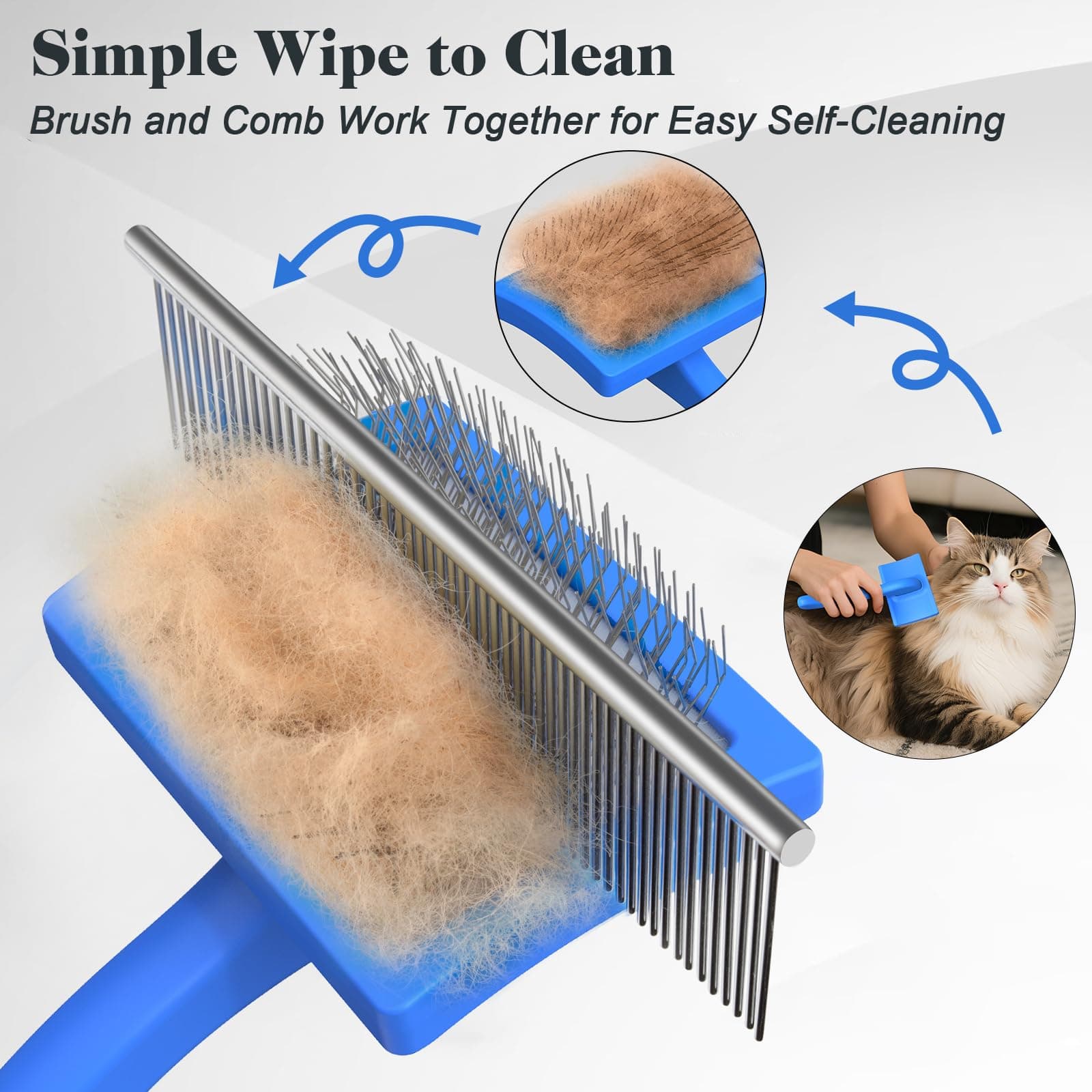 2PCS Slicker Brush for Dogs & Pet Comb,Professional Dog Grooming Brush (Cats,Goldendoodles,Poodles,Labradoodles) with Extra Long Pins to Effectively Remove Tangles, Knots and Mats (Blue, Medium) - image 5