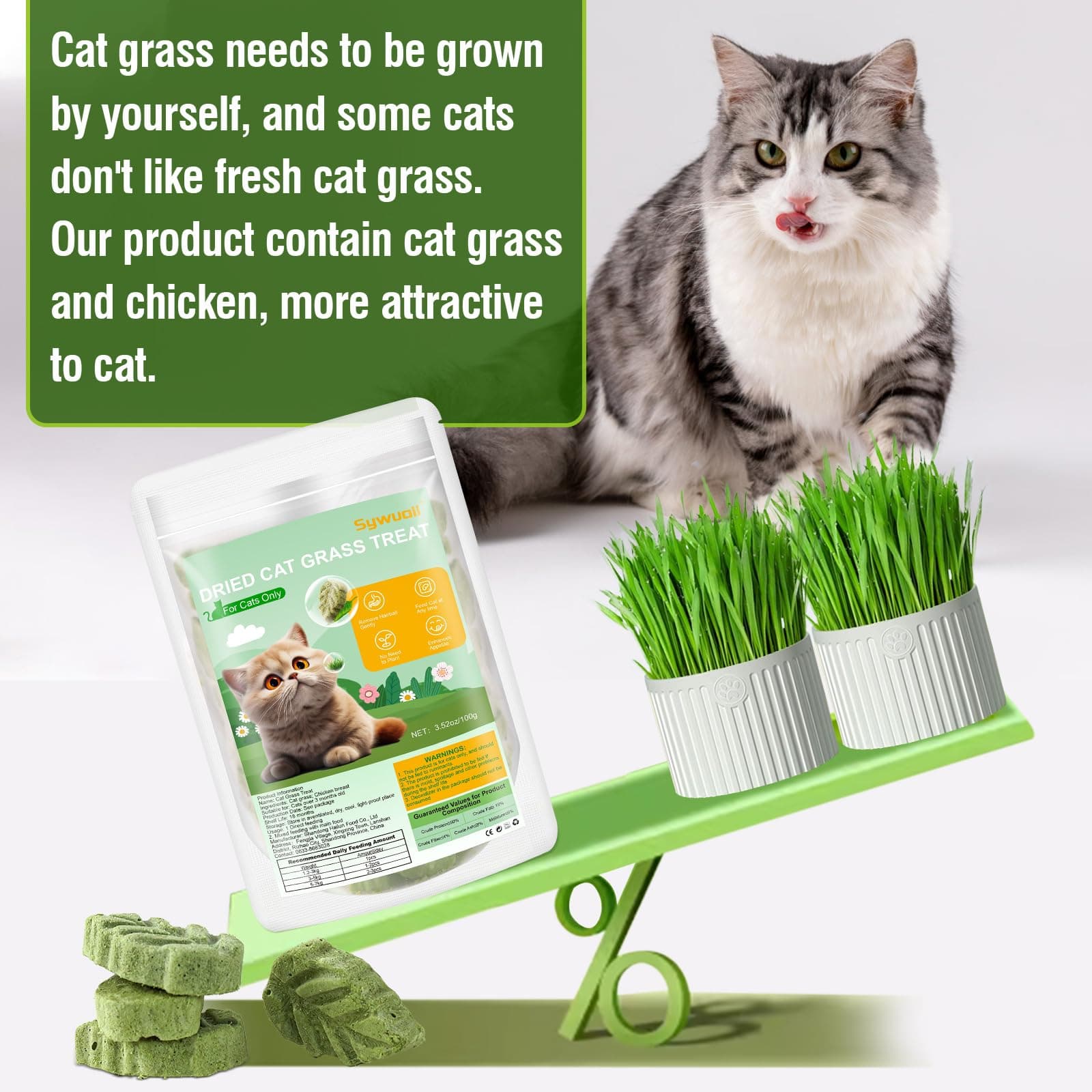 100g/3.52oz Cat Grass Treats, Cat Grass Teething Stick for Hairball Remove and Teeth Cleaning, Edible Cats-Grass Stick Snack - image 5