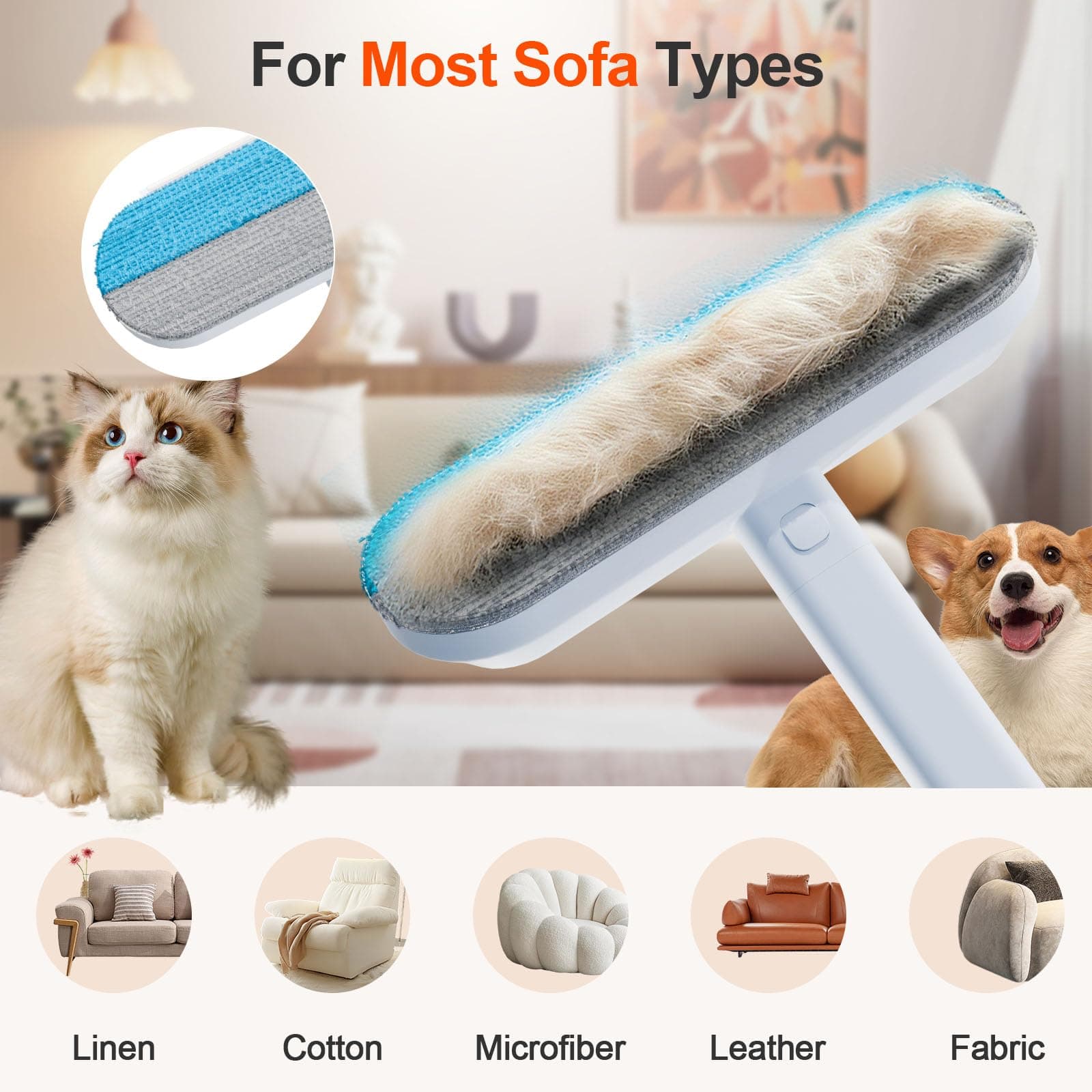 Pet Hair Removal Tool for Furniture, 3 in 1 Cat and Dog Hair Removal Tool, Suitable for Use on Furniture, Carpets, Clothing, and Bedding, Durable, Reusable, Washable, Grey, 1 Pcs - image 5