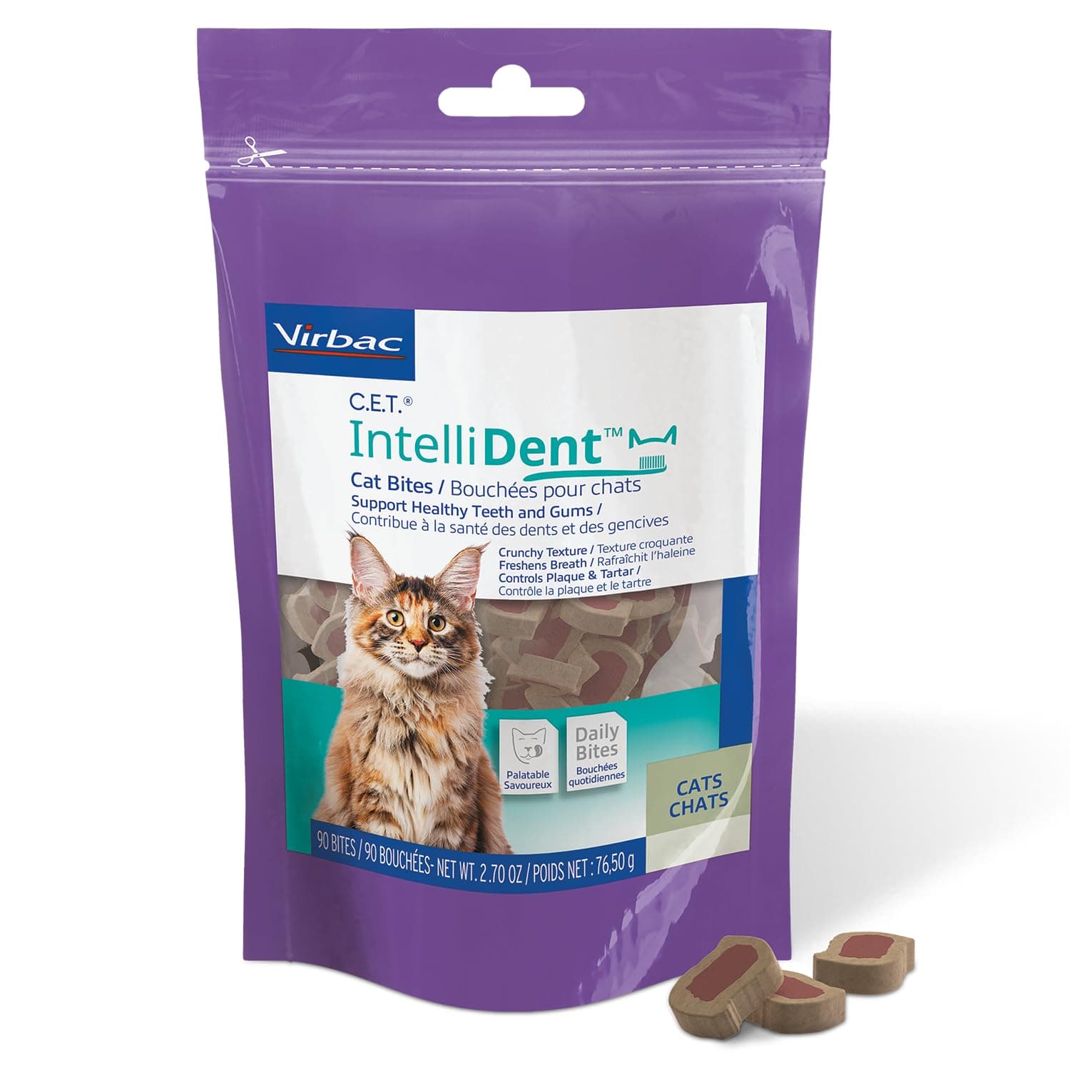 Virbac C.E.T.® INTELLIDENT® Cat Bites for Dental Care | Healthy Teeth and Gums | Fresh Breath, Chicken Flavor
