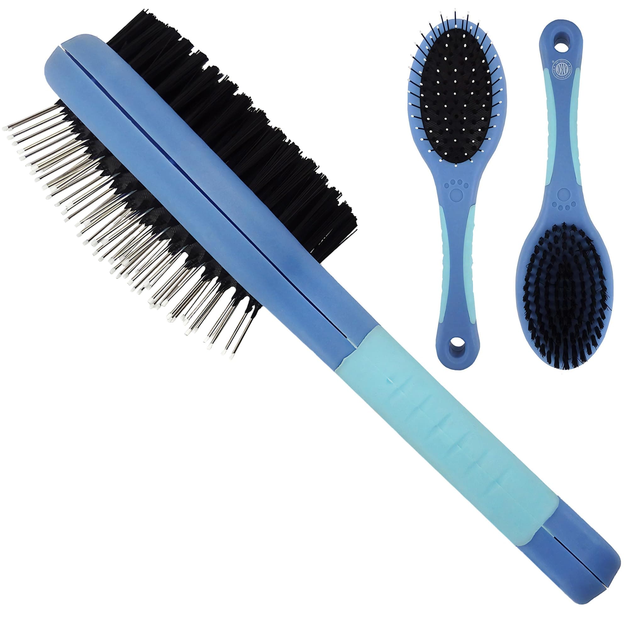 American Kennel Club AKC Pet Grooming Brush for Dogs and Cats - 2-in-1 Deshedding and Detangling Brush with Dense Nylon Bristles, Removes Loose Hair for Short and Long Coat Dogs and All Breeds