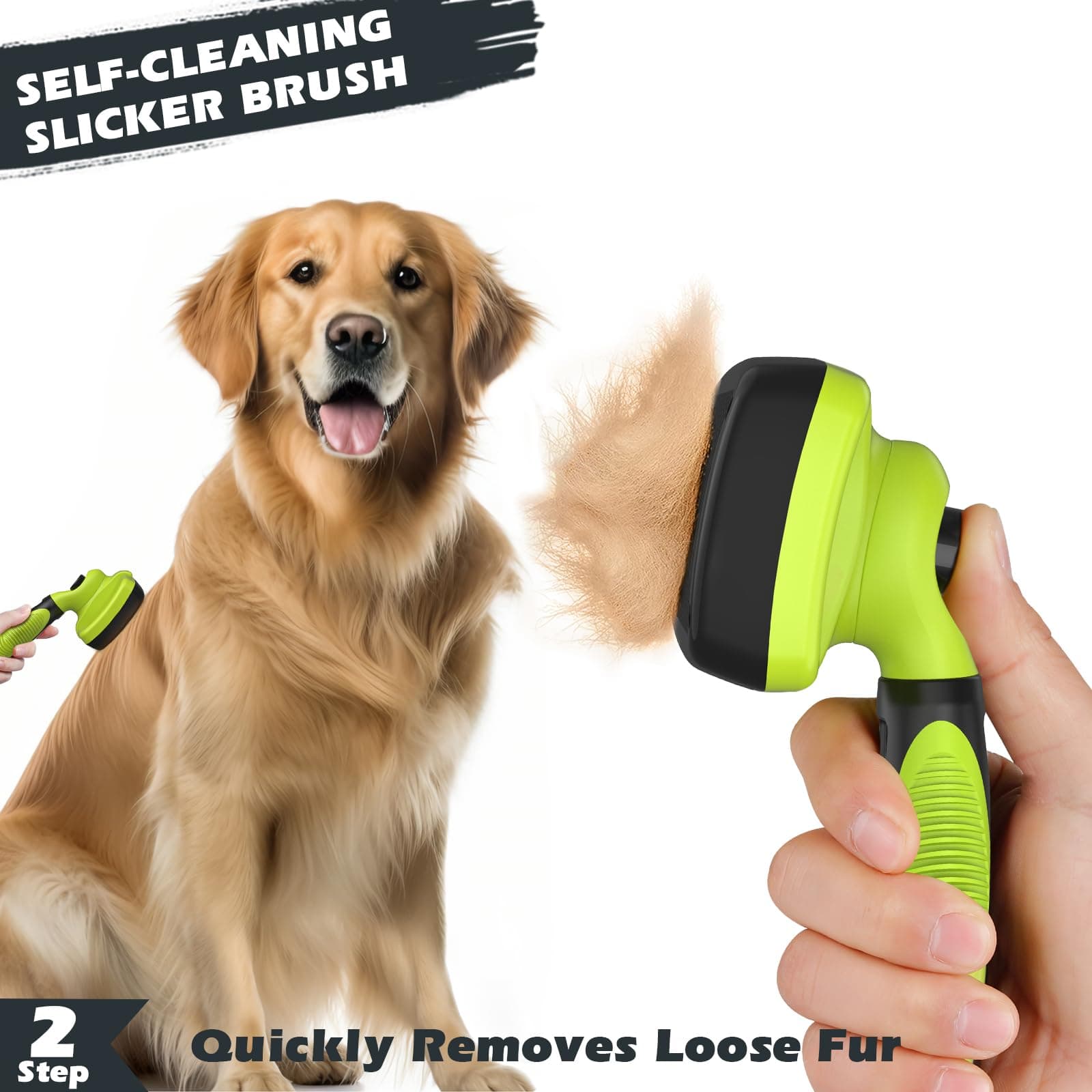 3PCS Self Cleaning Slicker Brush & Pet Grooming Rake & Bath Brush for Dogs,Cats and Horses | Double-Sided Dematting Comb & Skin Friendly Deshedding Grooming Tool | Premium Pet Supplies(Green Black) - image 4
