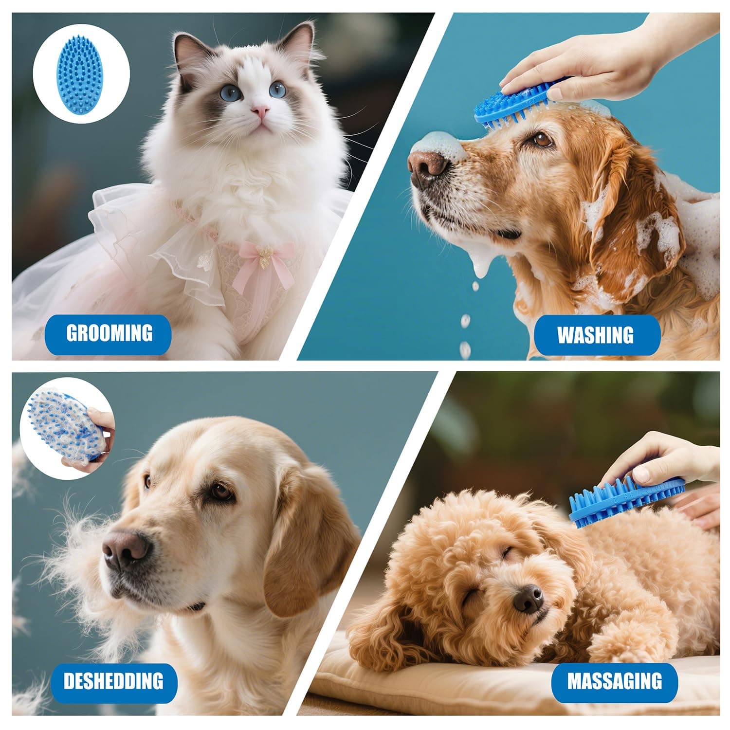 Lilpep Dog Brush - 2-in-1 Double Sided Bath & Massage Brush for Dogs, Pet Shampoo Scrubber, Gentle Hair Cleaning Tool, Soft Rubber Grooming Brush for Short/Long Haired Puppies - image 6