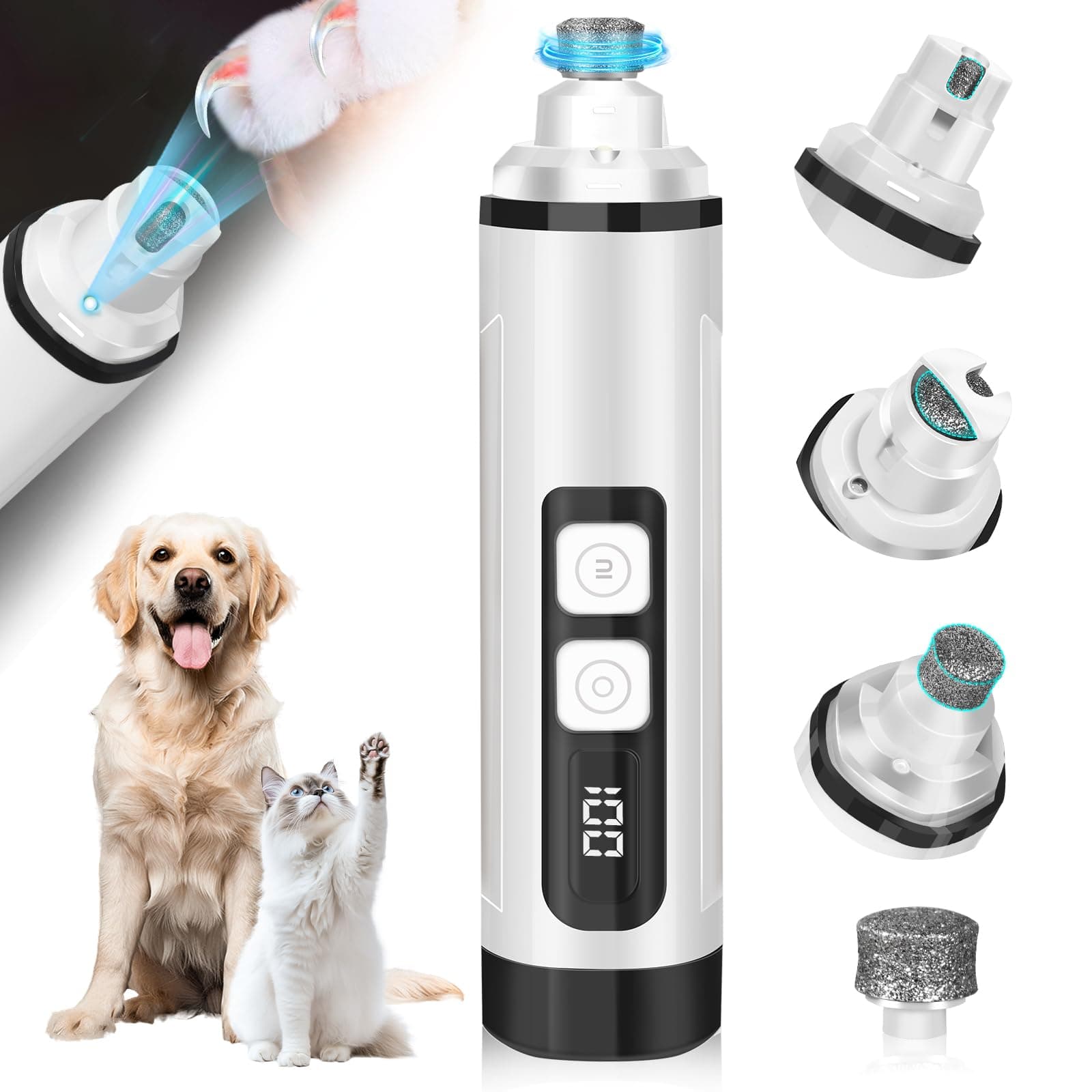 Dog Nail Grinder Electric Powerful 3 Speeds Dog Nail Clippers with Lights Quiet Cat Nail Clipper Painless Care Trimmers Tools for Small Medium Large Dogs and Cats (Black)