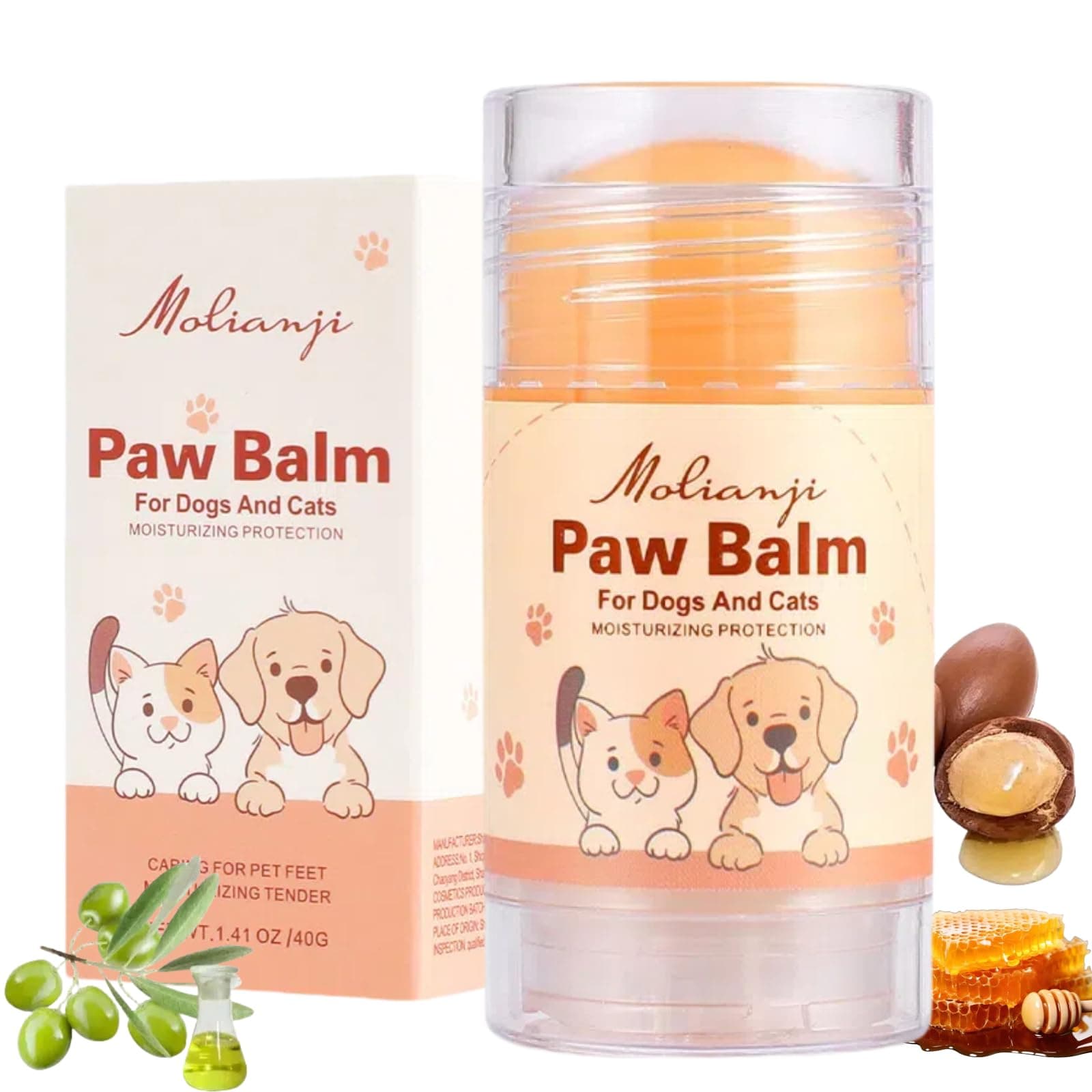 Dog Paw&Nose Balm Lick Safe1.4oz(40g),All-Natural Ingredients Pets Paw Wax,Healing Moisturizer with Coconut Oil&Honey,for Dry Cracked Dog & Cat Paws,Nose & Elbows, Horse Hoof, Joint Care