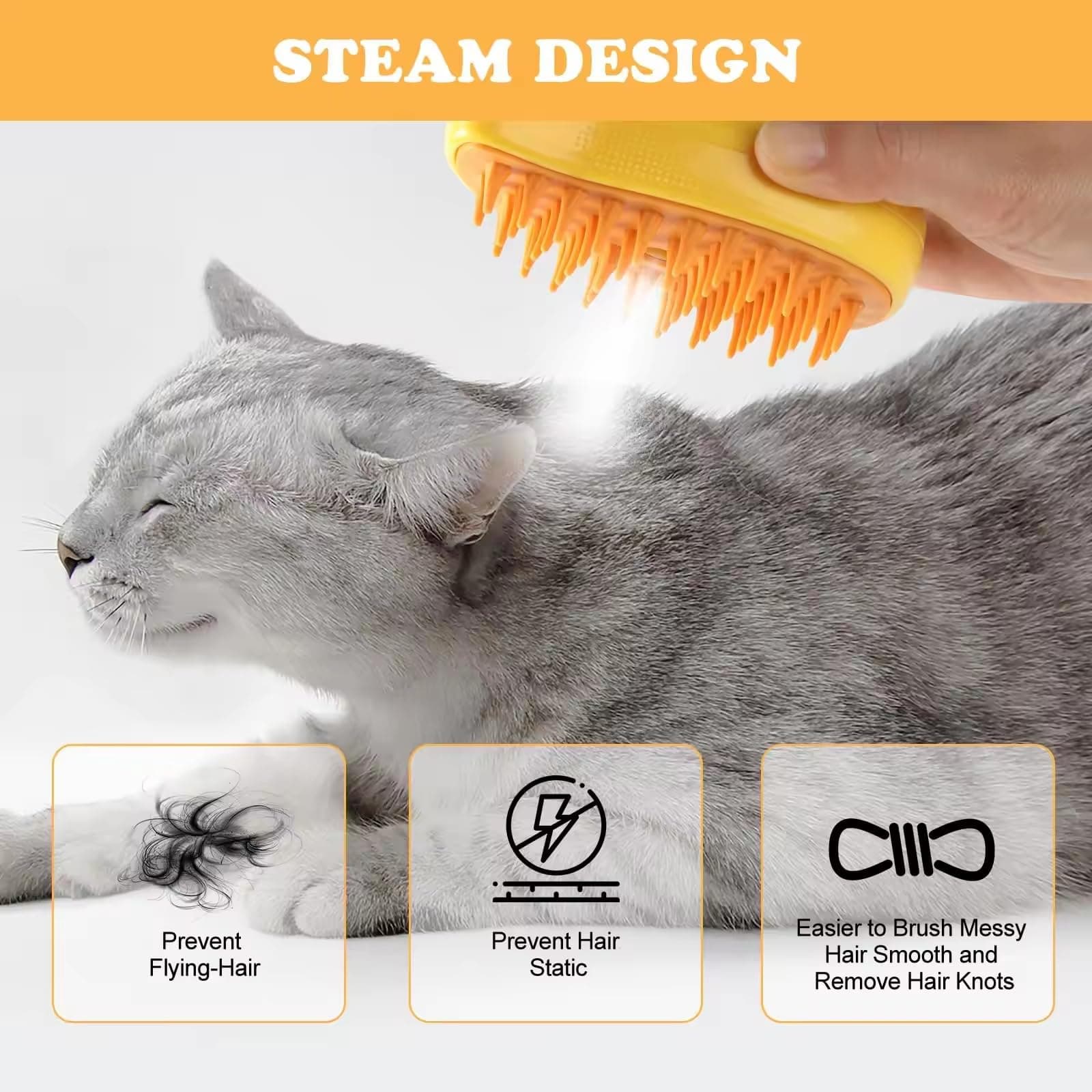 Pet Steam Brush 3-in-1 – Cat & Dog Grooming Brush with Spray – Hair Remover & Deshedding Comb – Silicone Massage Cleaner for Pets - image 5