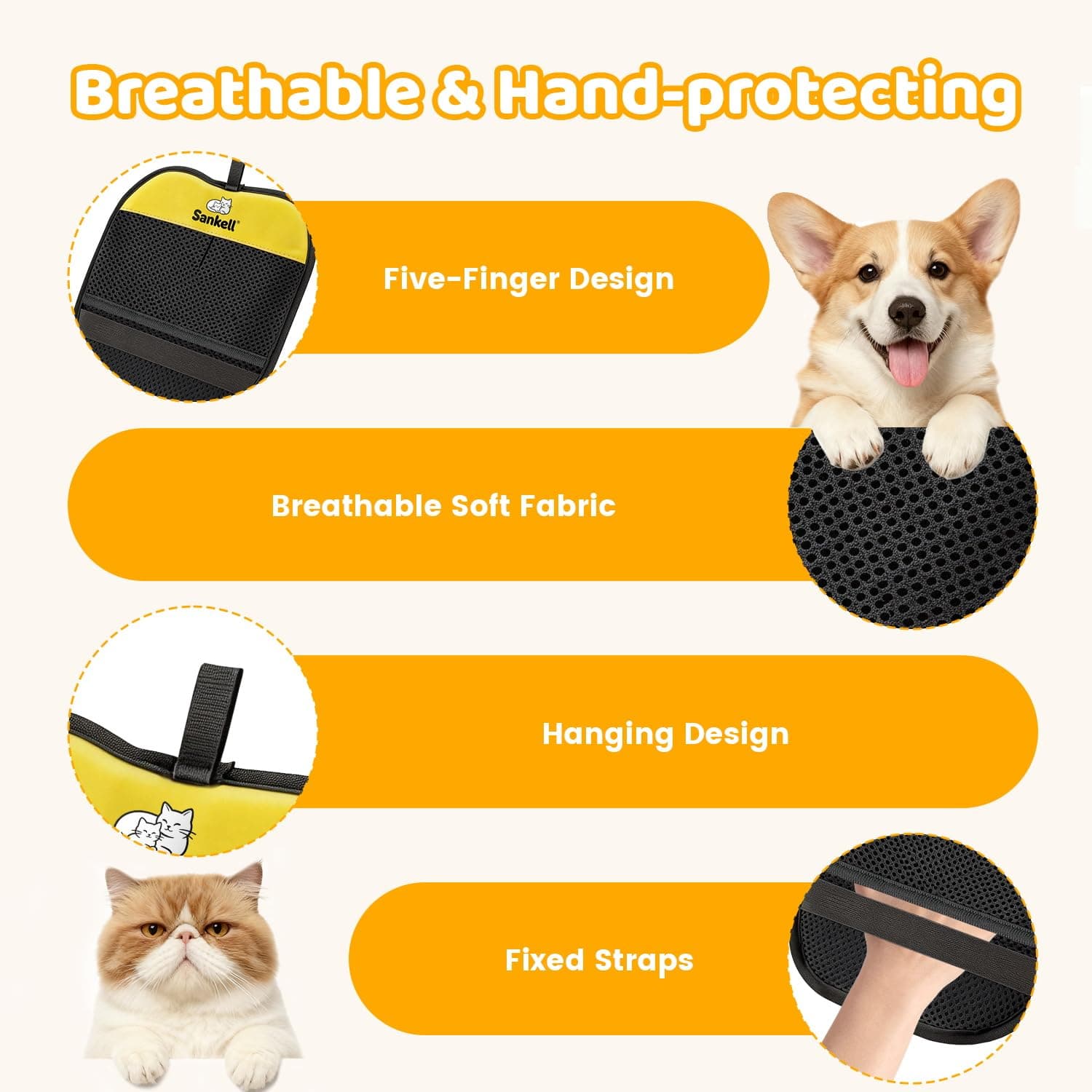 Pet Hair Removal Glove for Dogs & Cats, Newly Upgraded Reusable Electrostatic Pet Hair Remover Glove, Pet Hair Remover Mitt Tool for Couch, Furniture, Bed, Clothing, Carpet, Car Seat (Yellow) - image 7