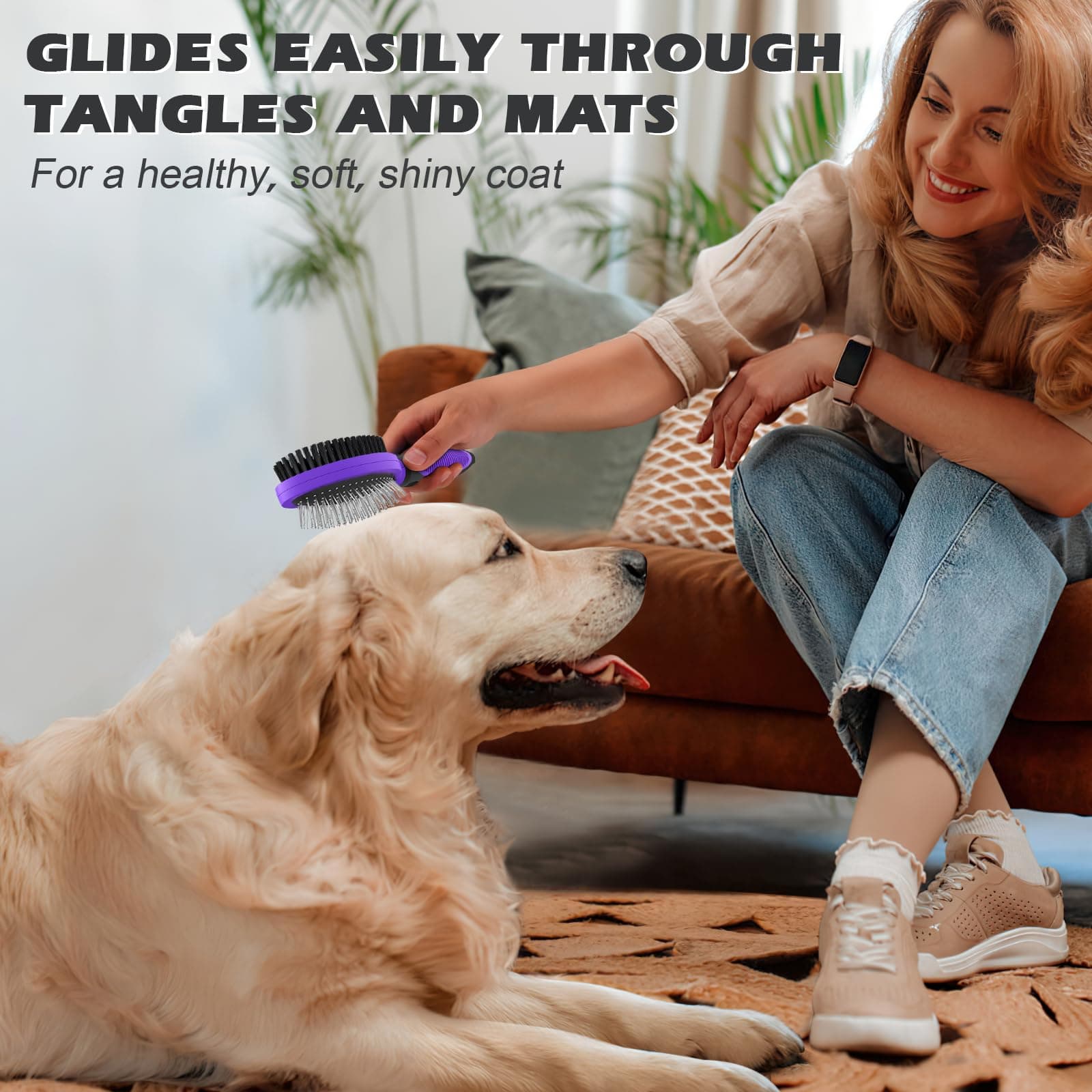 2PCS Pet Grooming Tools - Double-Sided Brush for Shedding and Bathing, Suitable for Short/Long Haired Dogs Cats and Horses, Deshedding Dog Brush, Mane & Tail Combs for Horses - Pet Supplies (Purple) - image 4