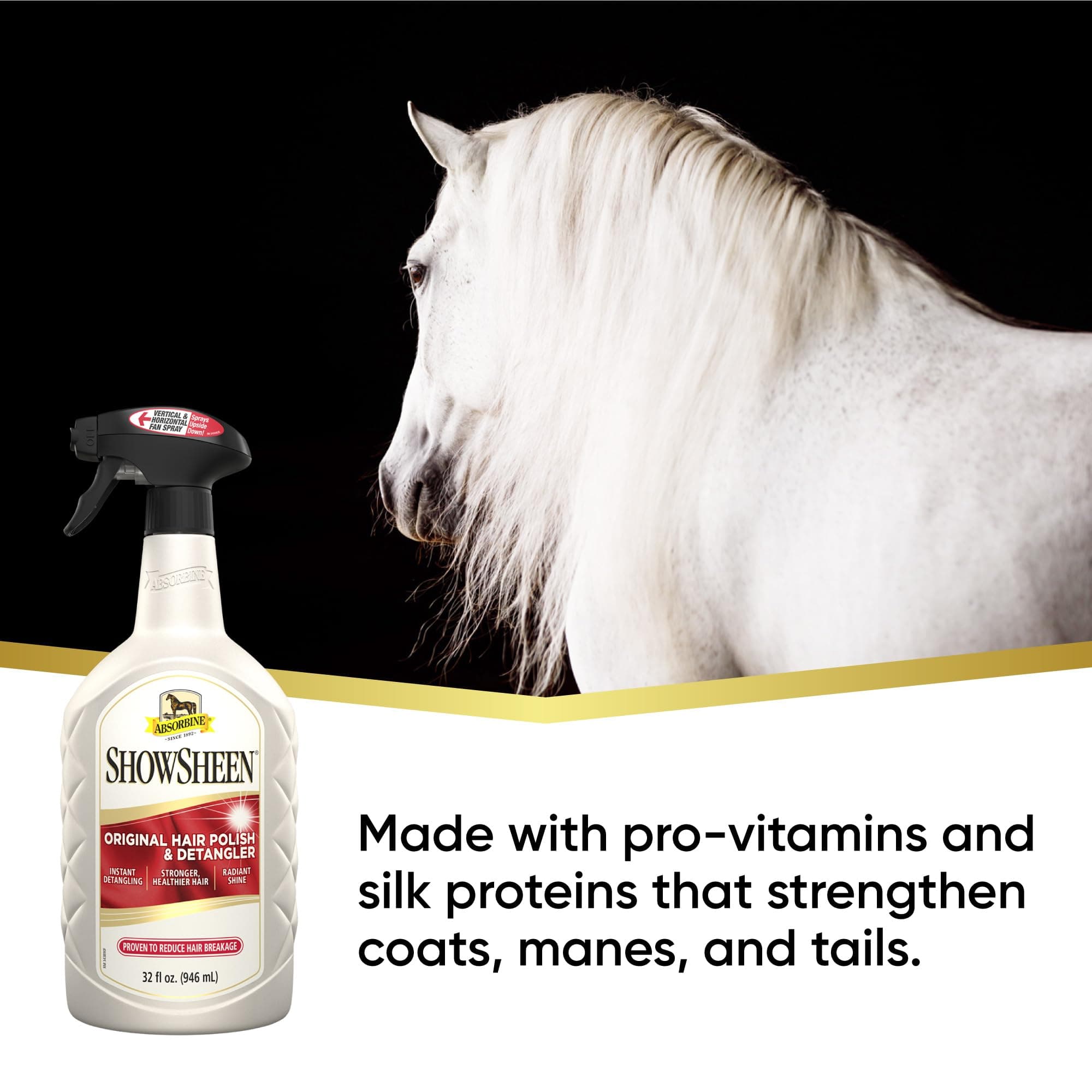 Absorbine ShowSheen Hair Polish & Detangler 32oz Spray Bottle, Horse and Dog Coat, Mane and Tail, Instant Detangling & Reduces Hair Breakage for Healthy Grooming & Radiant Shine - image 3