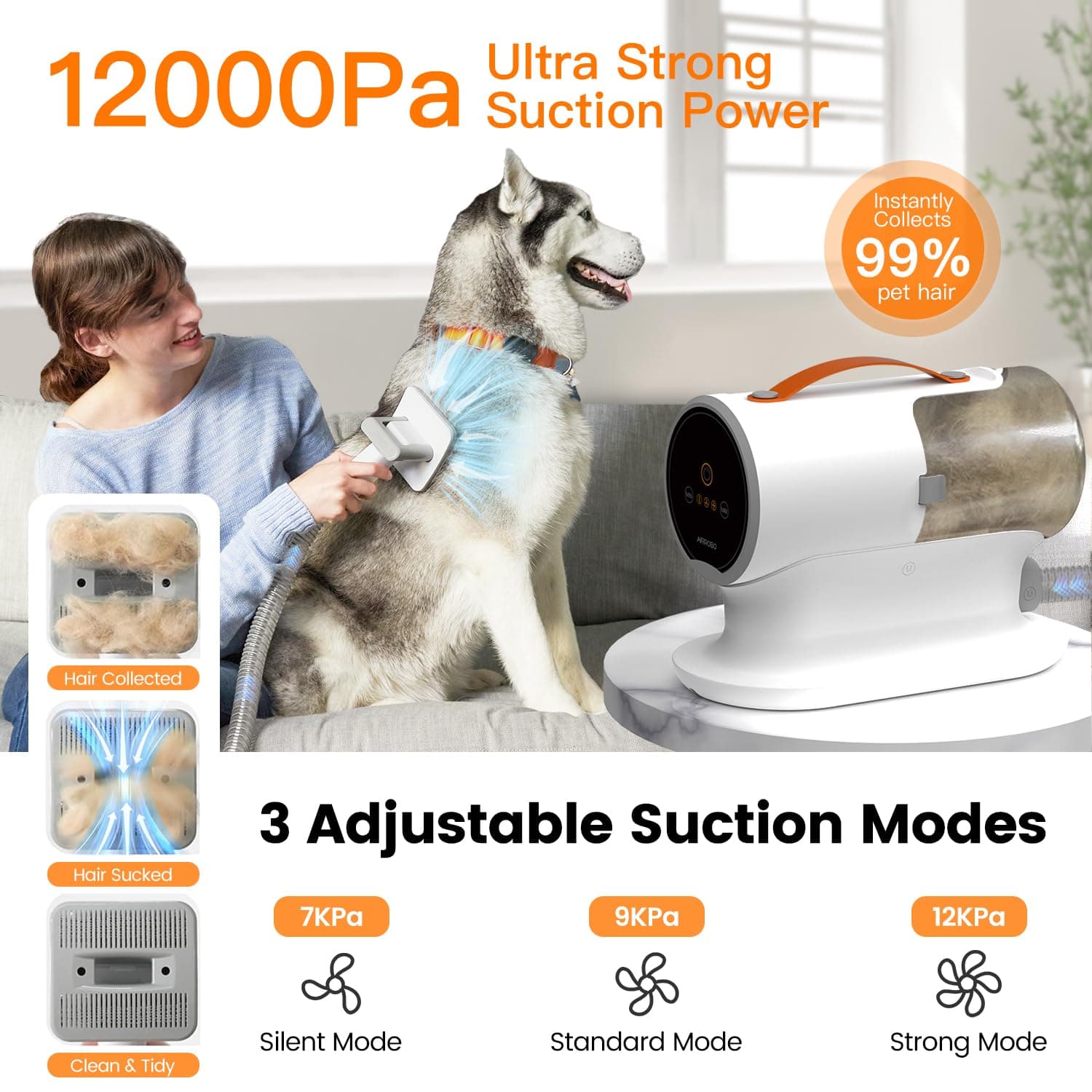 AIRROBO Dog Grooming Vacuum Kit,12000Pa Strong Pet Vacuum for Shedding,Grooming Hai,Quiet,PG100,2L Large Capacity - image 7