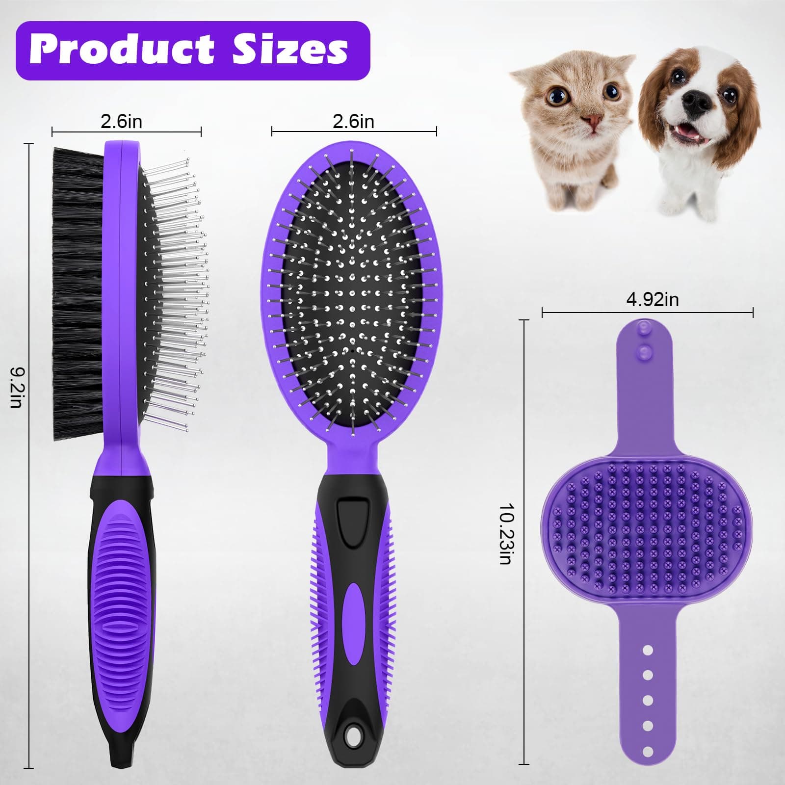 2PCS Pet Grooming Tools - Double-Sided Brush for Shedding and Bathing, Suitable for Short/Long Haired Dogs Cats and Horses, Deshedding Dog Brush, Mane & Tail Combs for Horses - Pet Supplies (Purple) - image 8